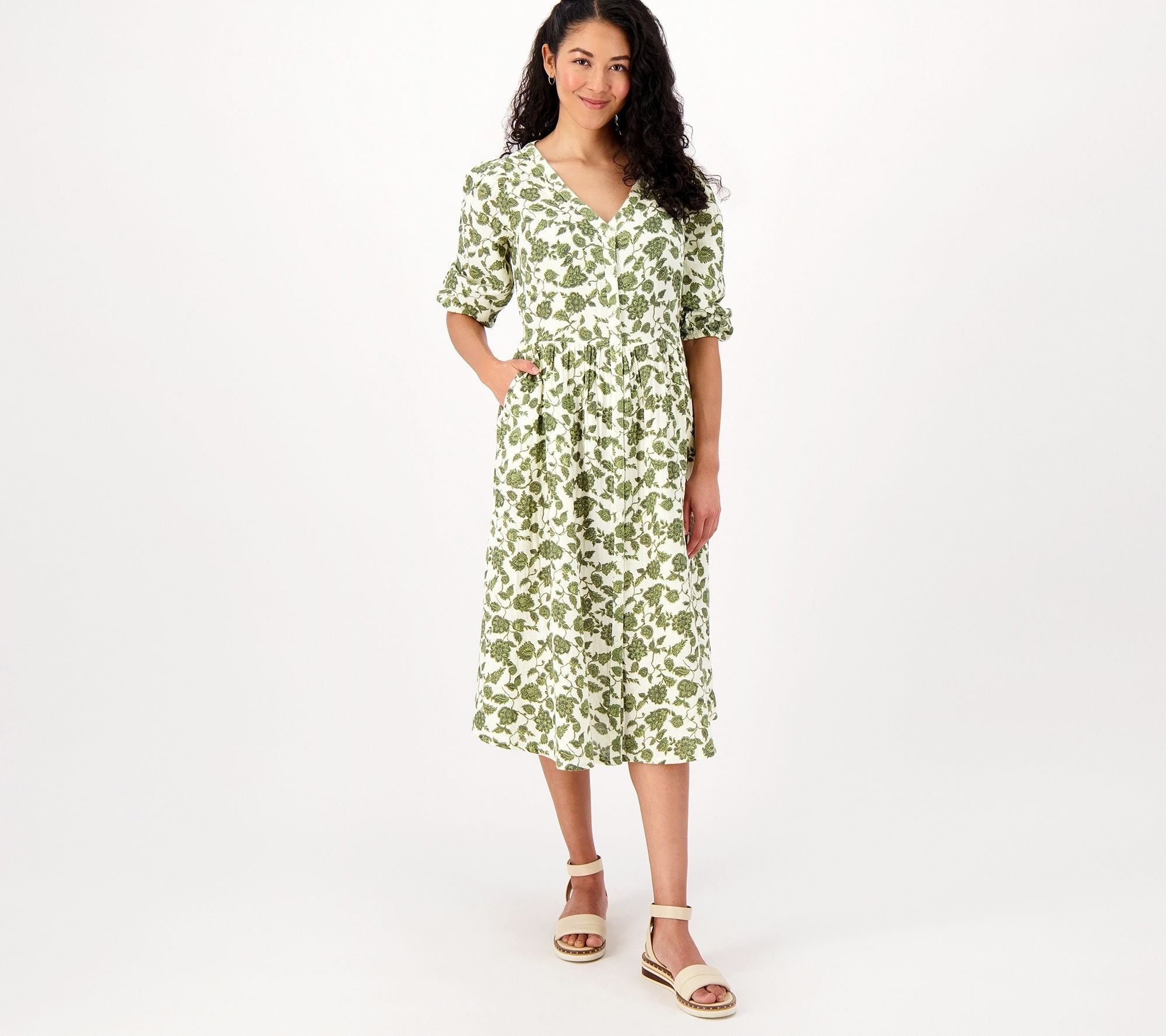 Encore by Idina Menzel Women's Petite Dress 1XP Relaxed Gauze Green A596095