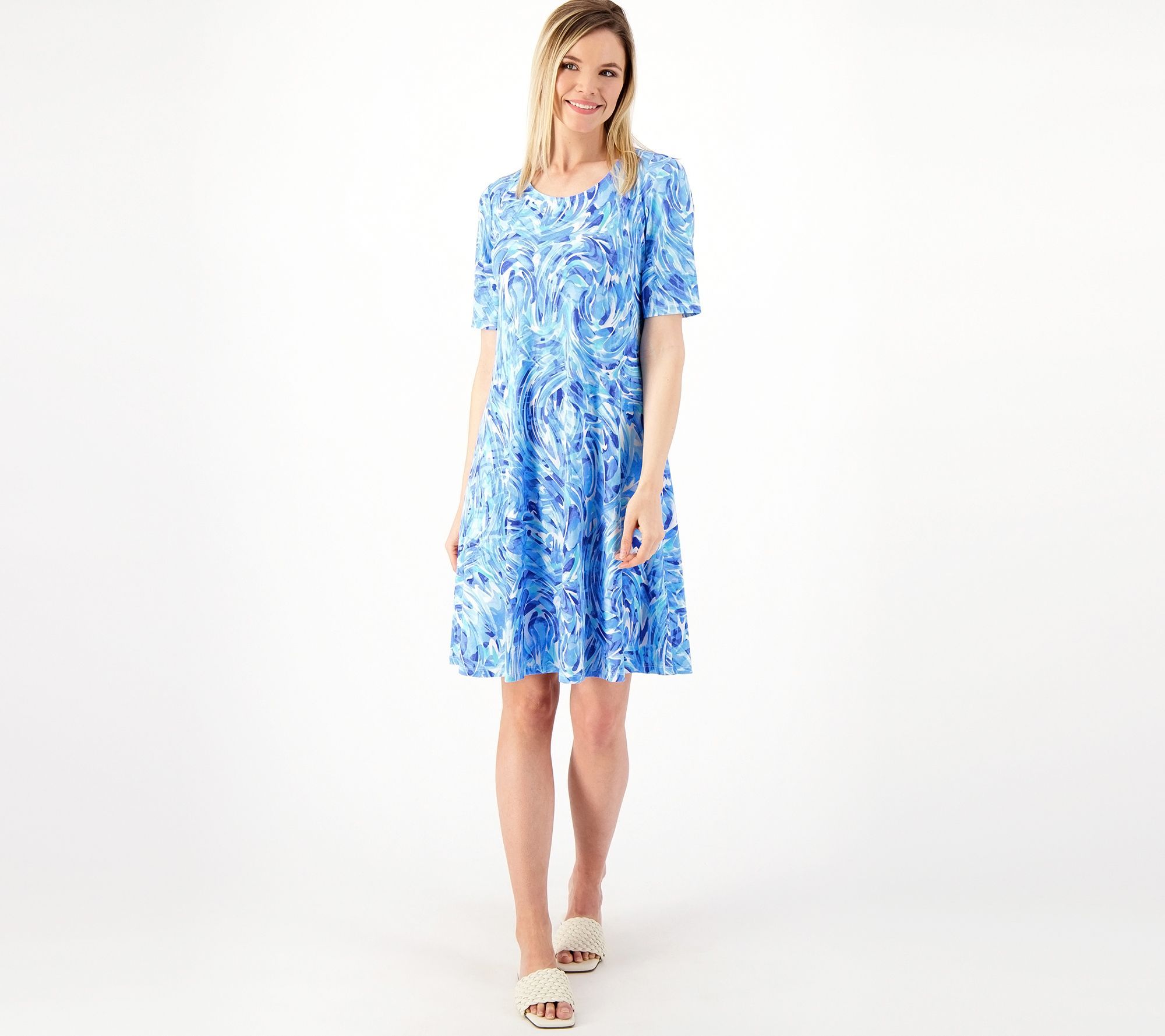 Susan Graver Women's Dress Sz M Tall Liquid Knit Fit & Flare Blue A596329