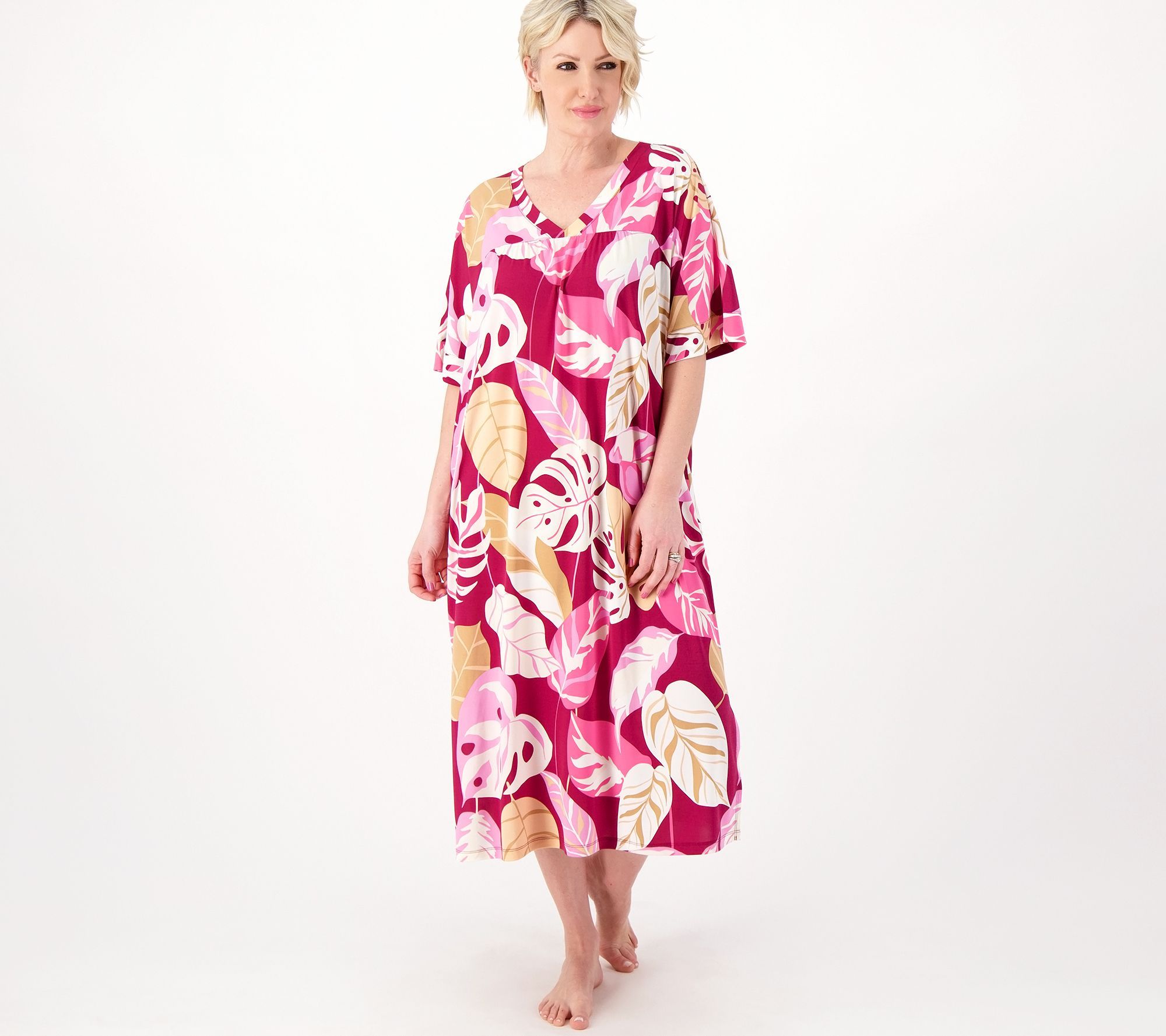 Breezies Women's Dress Sz XL Lounge Blissful Breeze Short Sleeve Red A596388