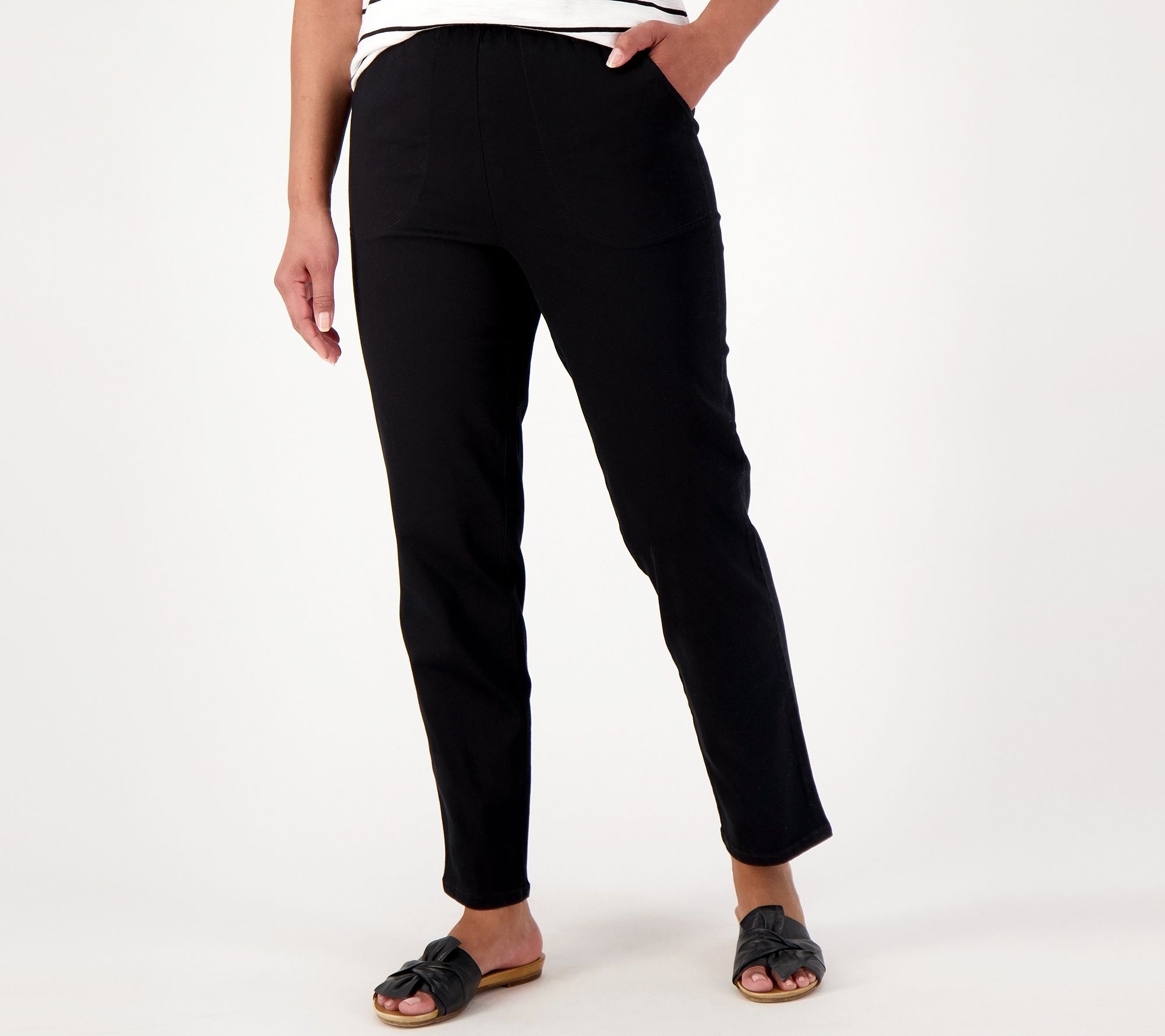 Denim & Co. Women's Pants Sz M Original Waist Side Pocket Pant-Core Black A600870