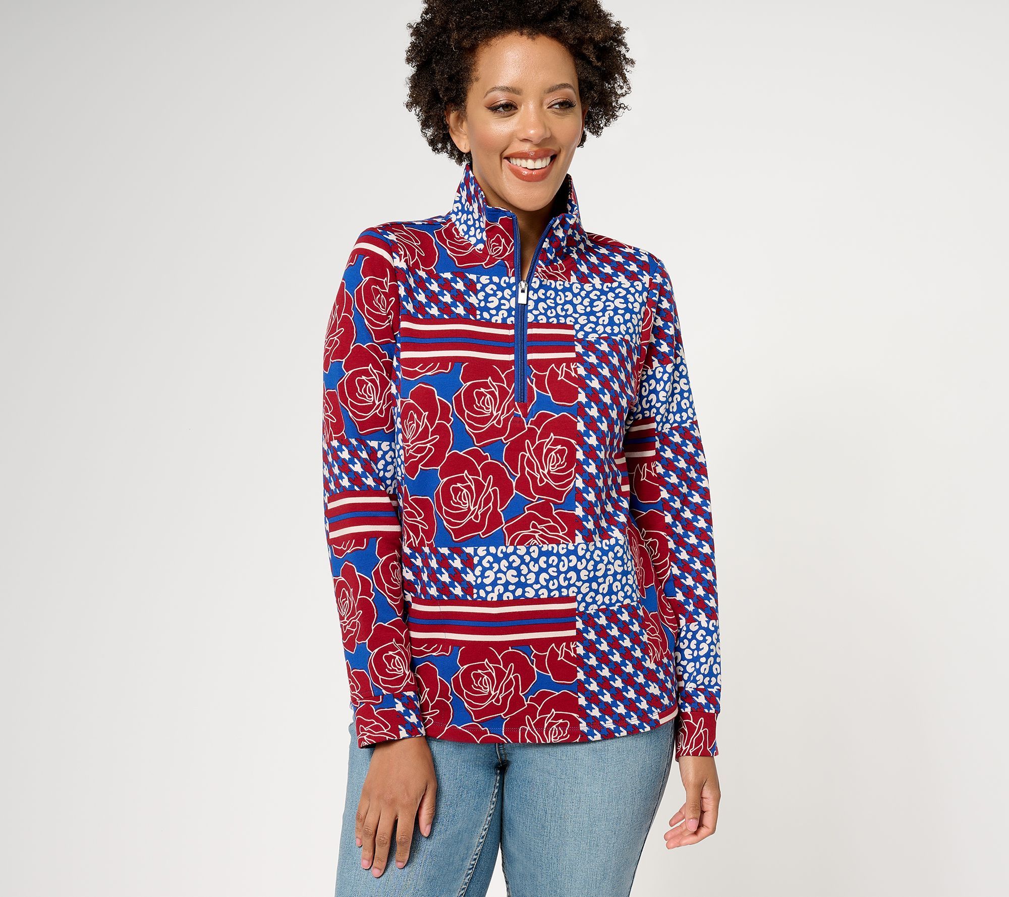 Denim & Co. Women's Top Sz XS Active Printed French Medium Grey Heather A604056