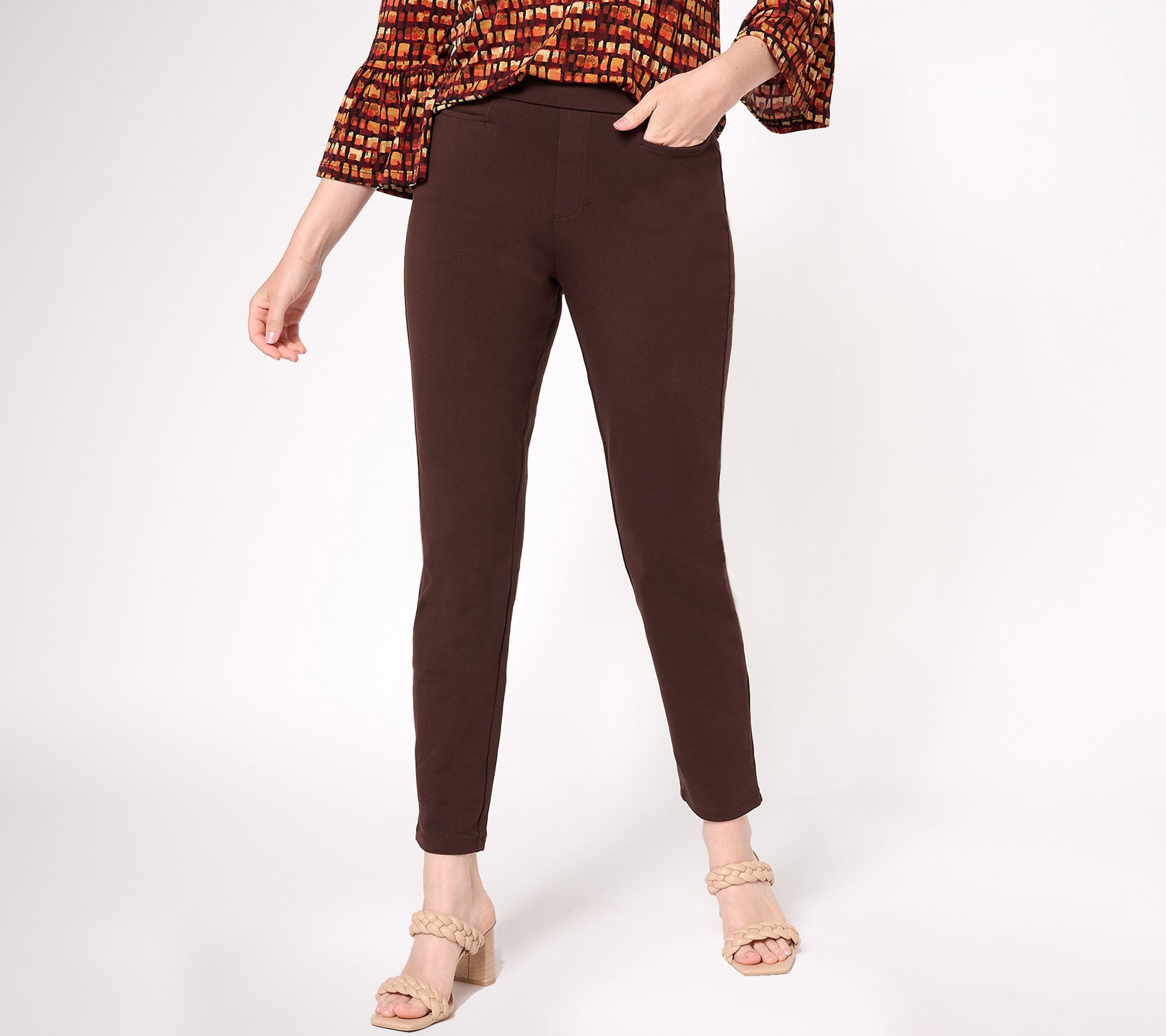 Susan Graver Women's Pants Sz L Weekend Premium Stretch Brown A605784