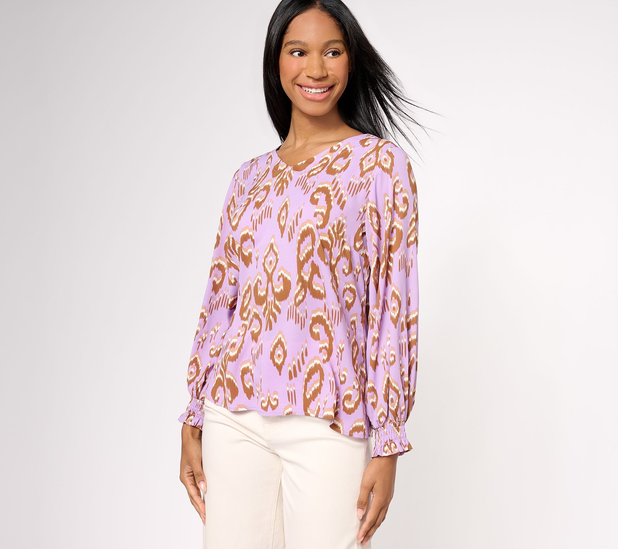 Belle by Kim Gravel Women's Top Sz XL Spaced Ikat Purple A605804