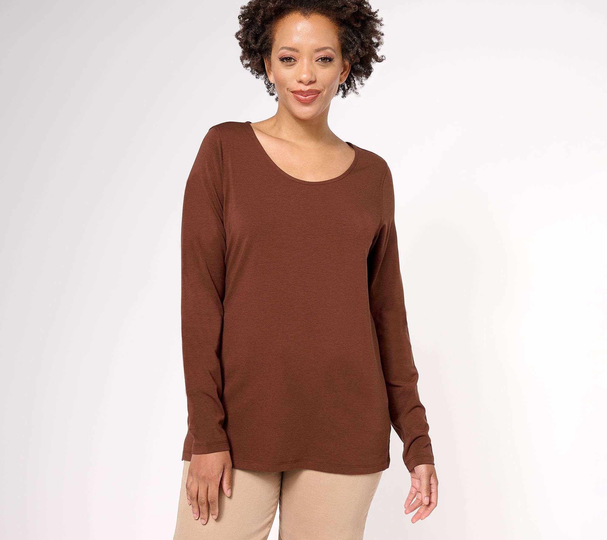 Maya J Women's Top Sz 2XS (XXS) Primabelle Long Sleeve Scoop Neck Brown A605817