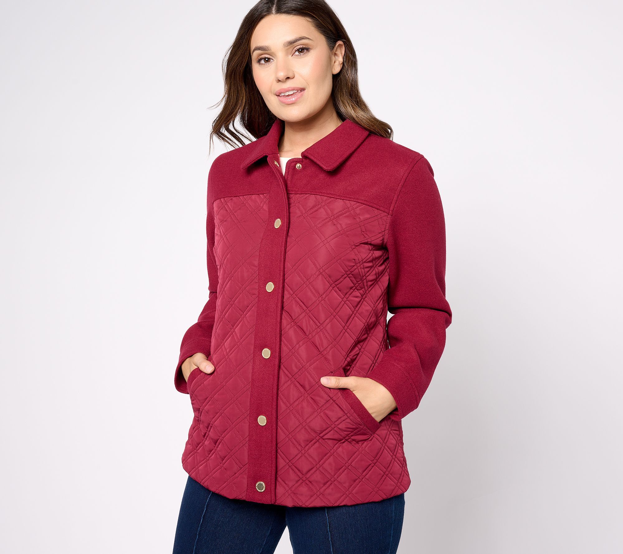 Isaac Mizrahi Live! Women's Jacket Sz XL Estate Mixed Media Quilted Red A606742