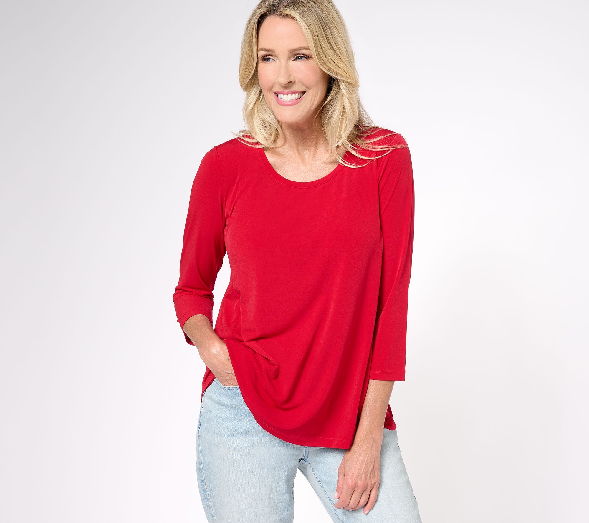 Susan Graver Women's Top Sz 2XS (XXS) Essentials /-Sleeve Red A607312