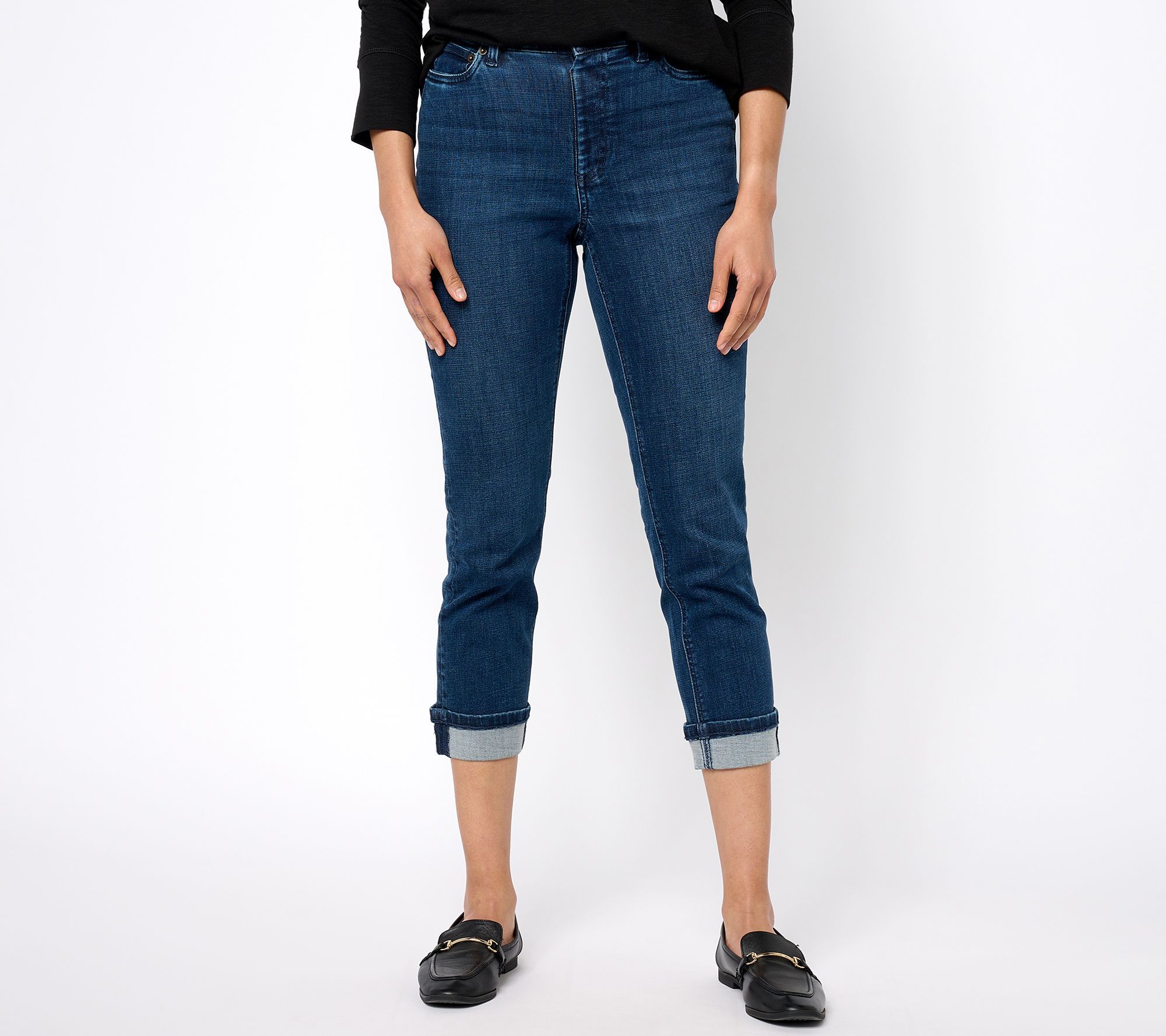 Denim & Co. Women's Petite Pants 22P Easy Stretch Fit Crop Jean Blue A611670