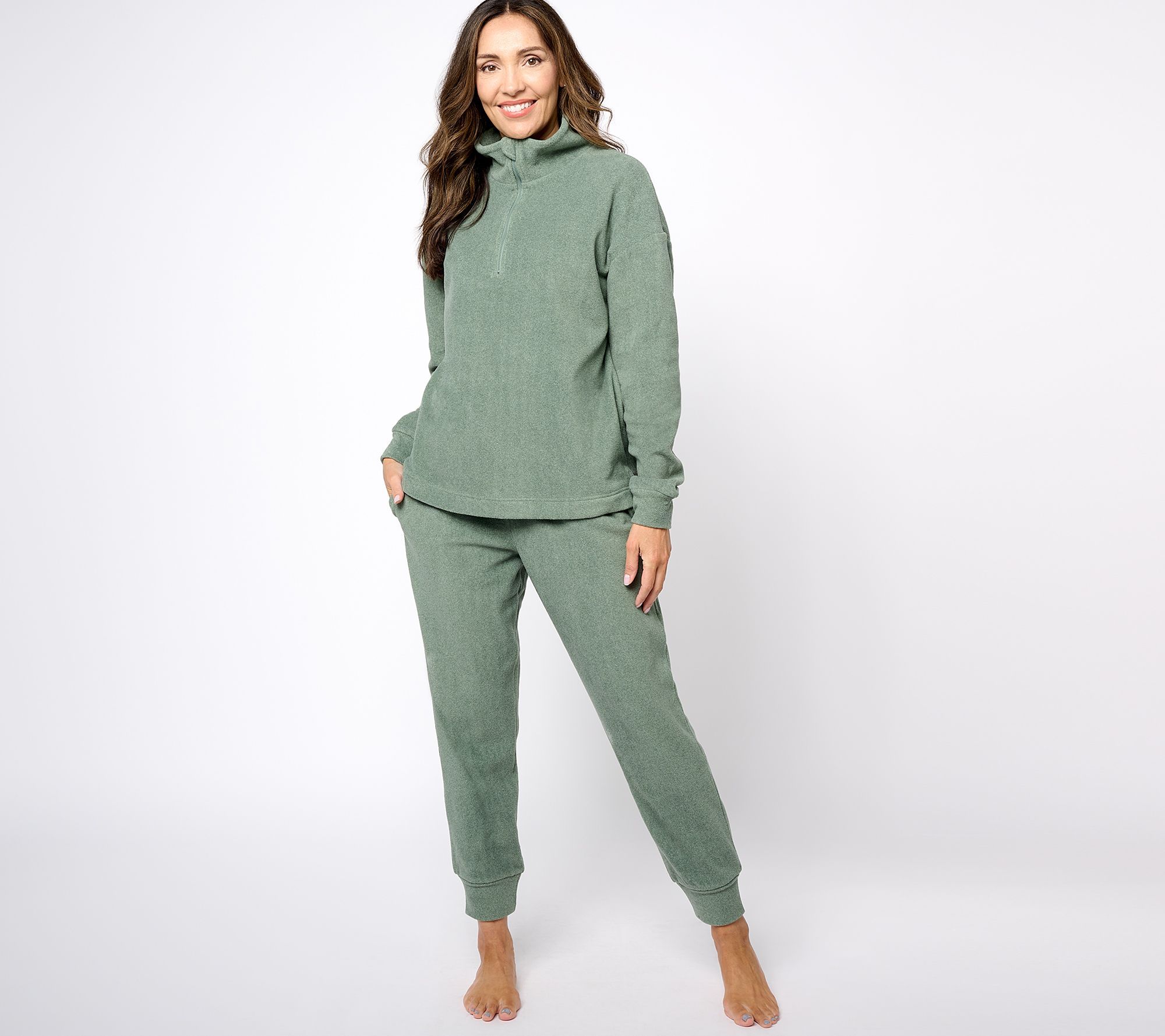 Berkshire Blanket Women's Top Sz XL Homewear Microfleece Half Zip Green A612908