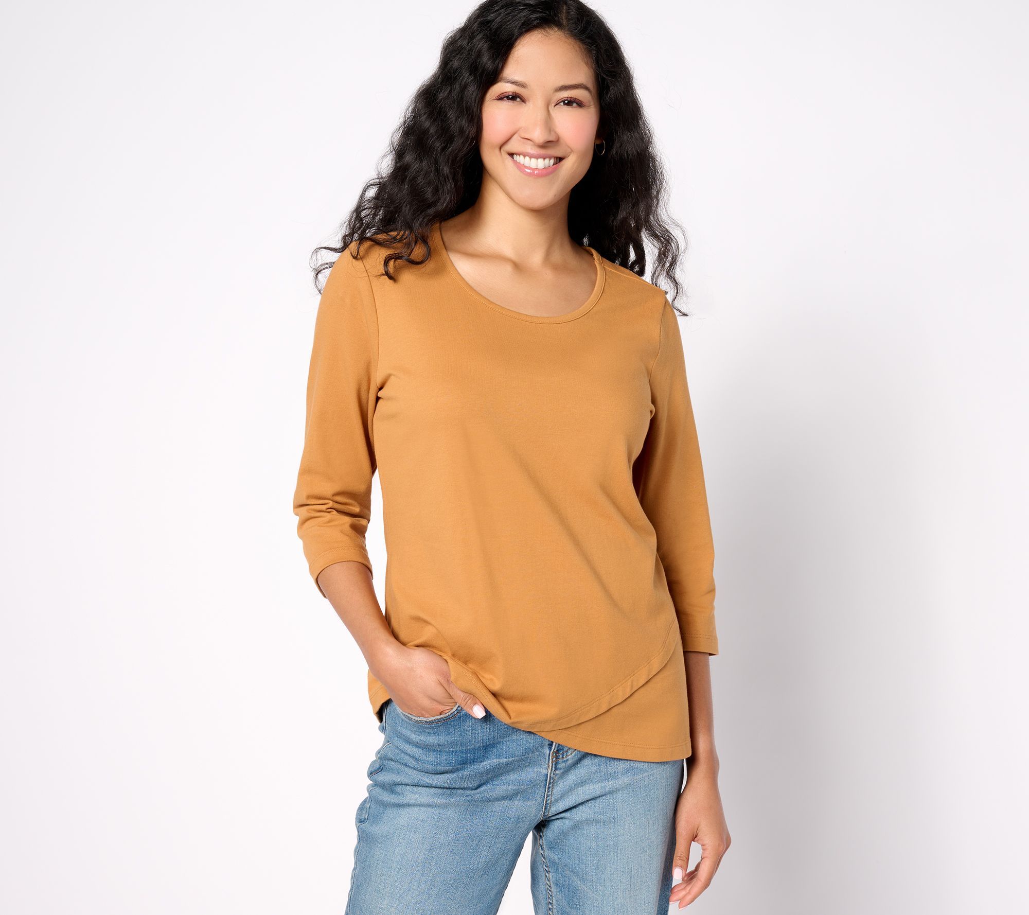 Denim & Co. Women's Top Sz S Essentials Perfect Scoop Neck Tulip Orange A618621