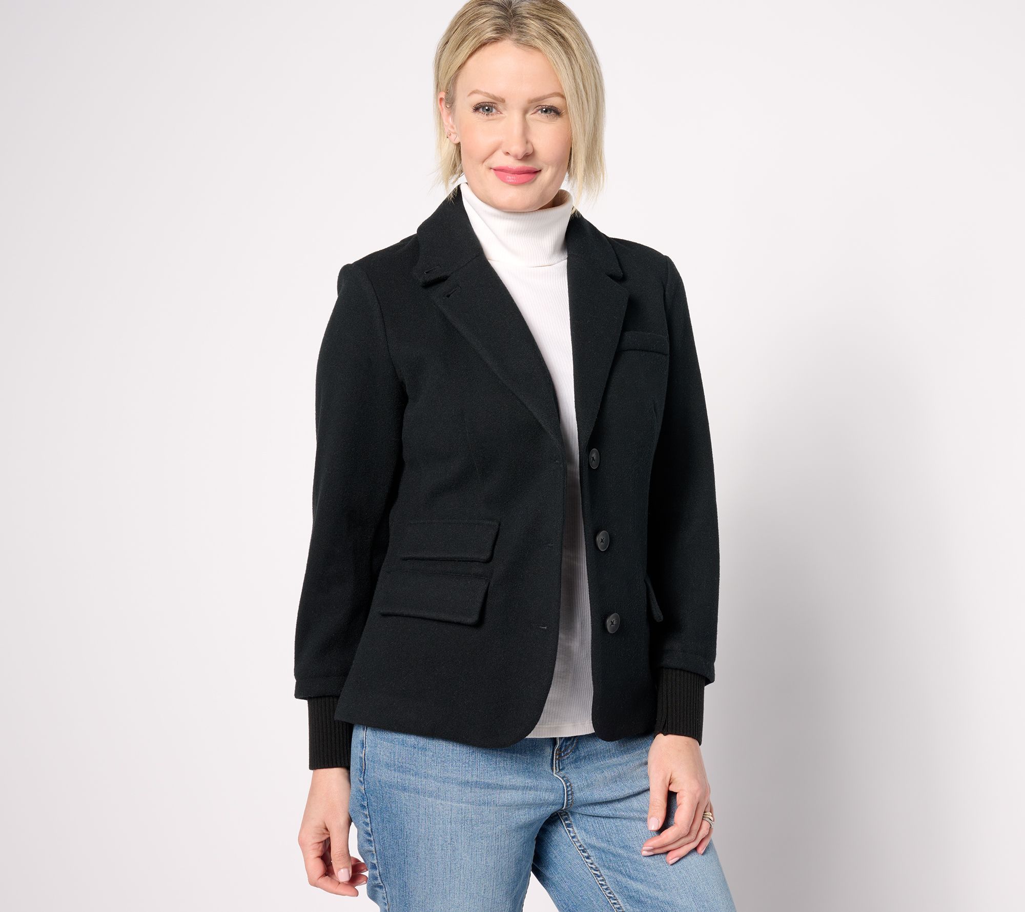 Studio Park Women's Jacket Sz S x Amy Stran Faux Wool Knit Blazer Black A620514