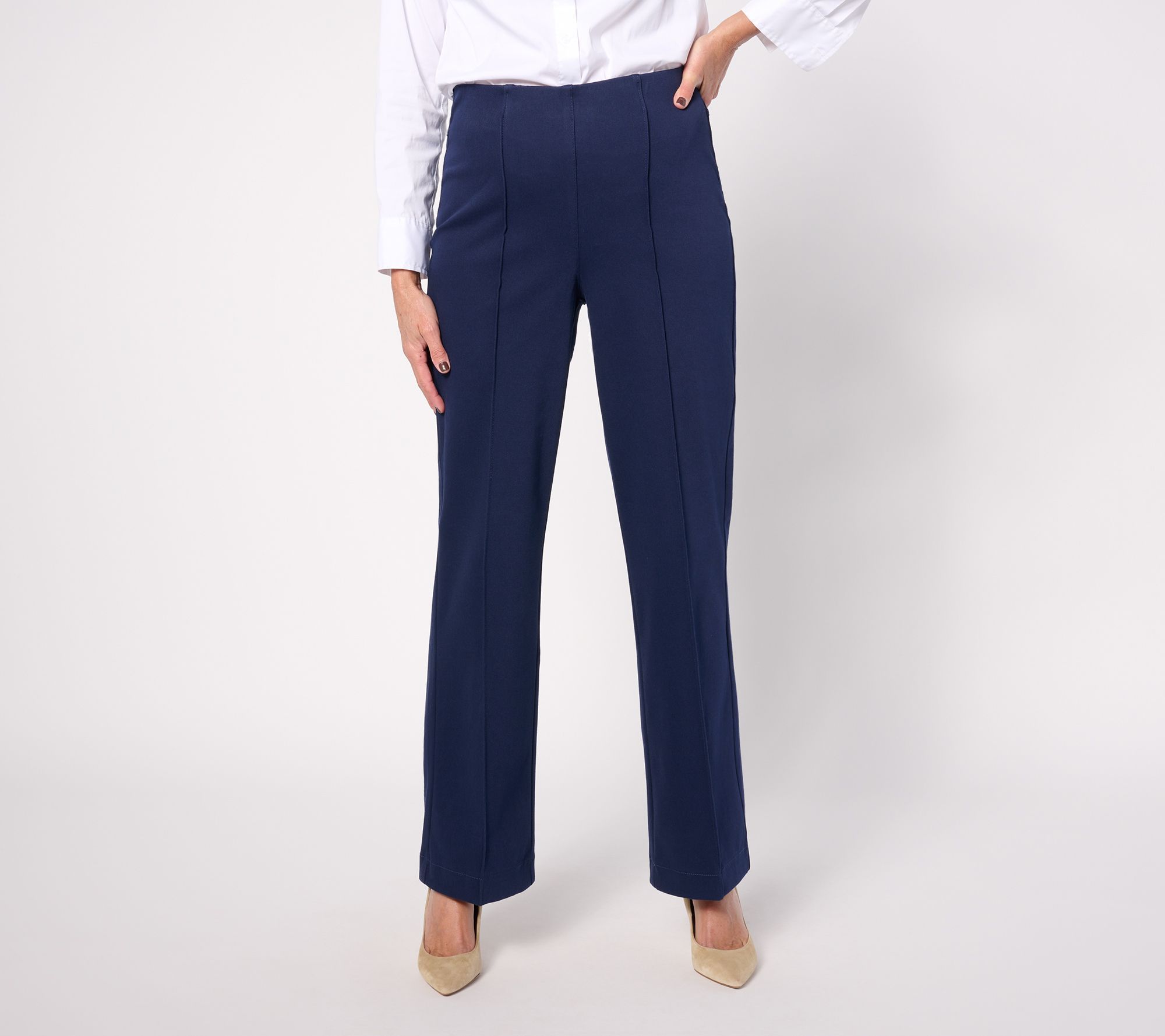 Denim & Co. Women's Pants Sz L Signature Reg Easy Flex Wide Leg Blue A628078