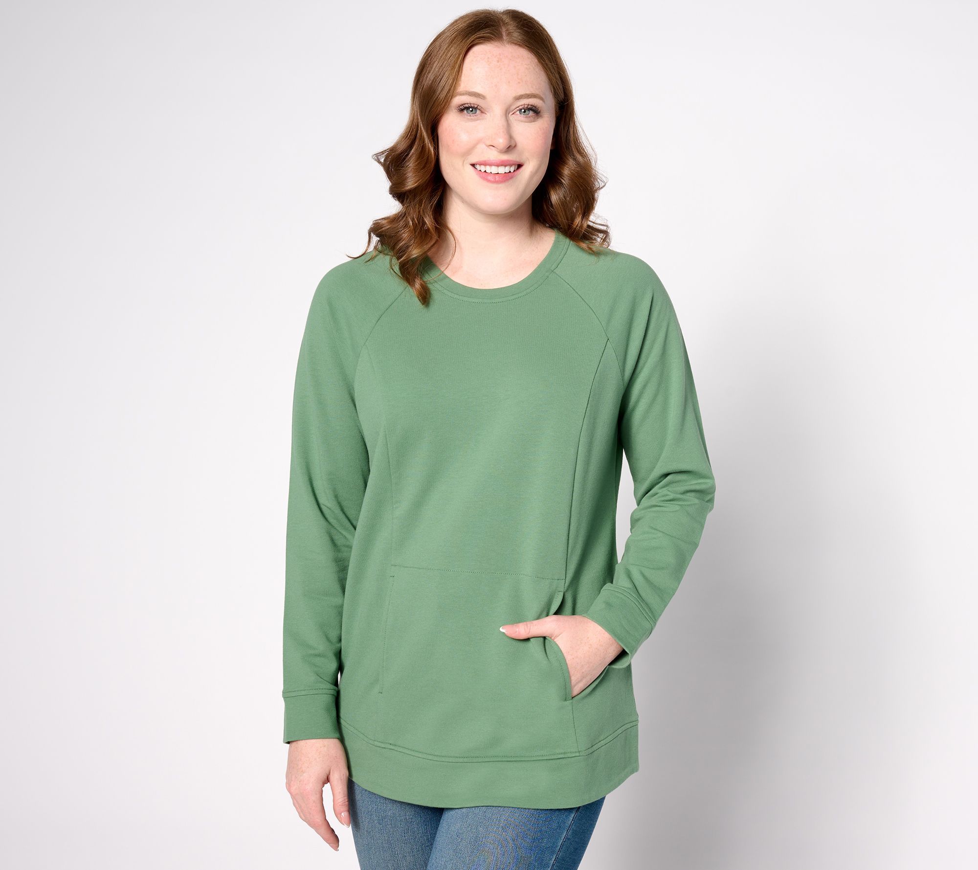 Denim & Co. Women's Top Sz L Active Tunic w/Curved High Green A631106