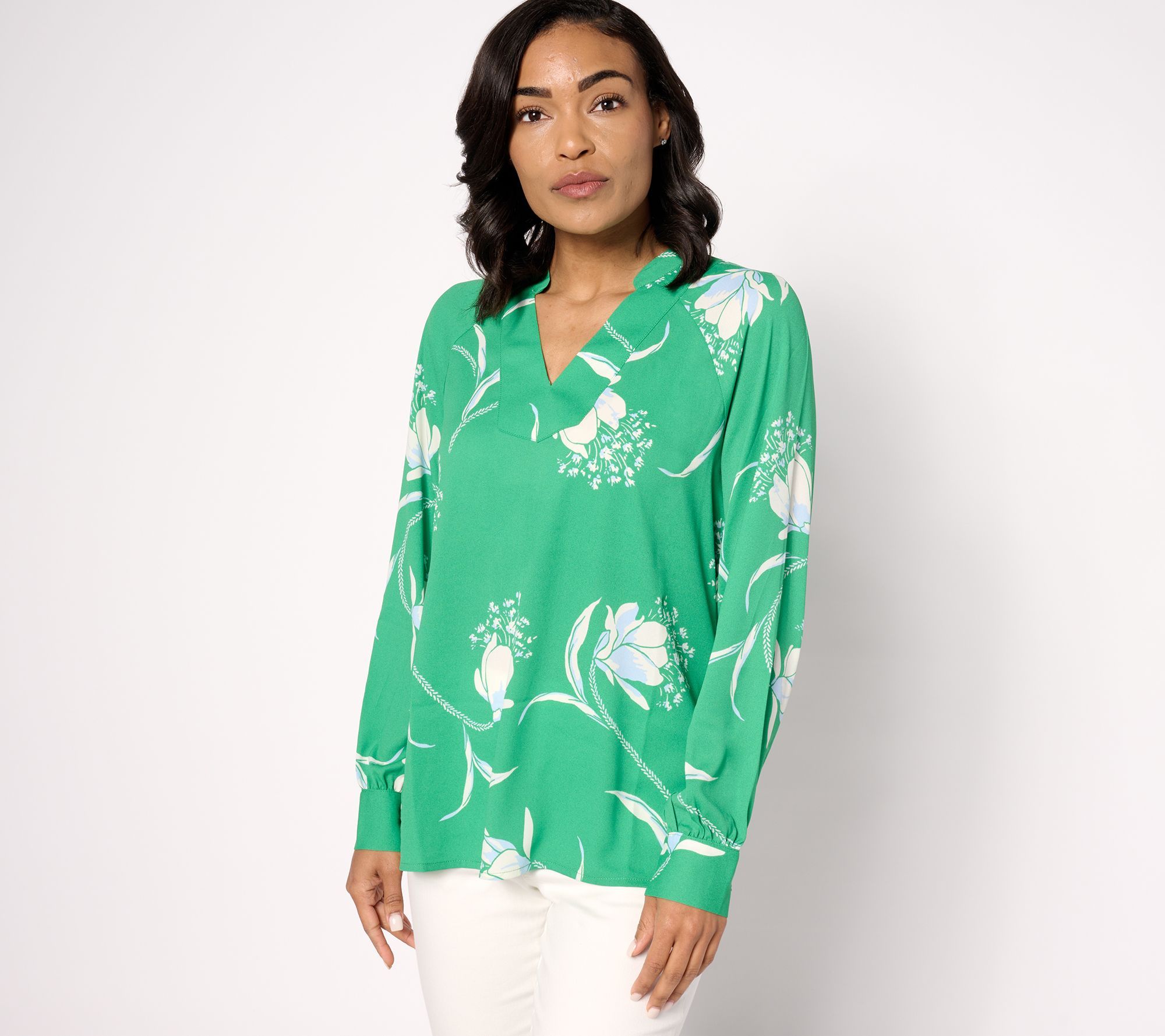 Belle by Kim Gravel Women's Top Plus Sz 2X Magnolia Wishes Blouse Green A631899