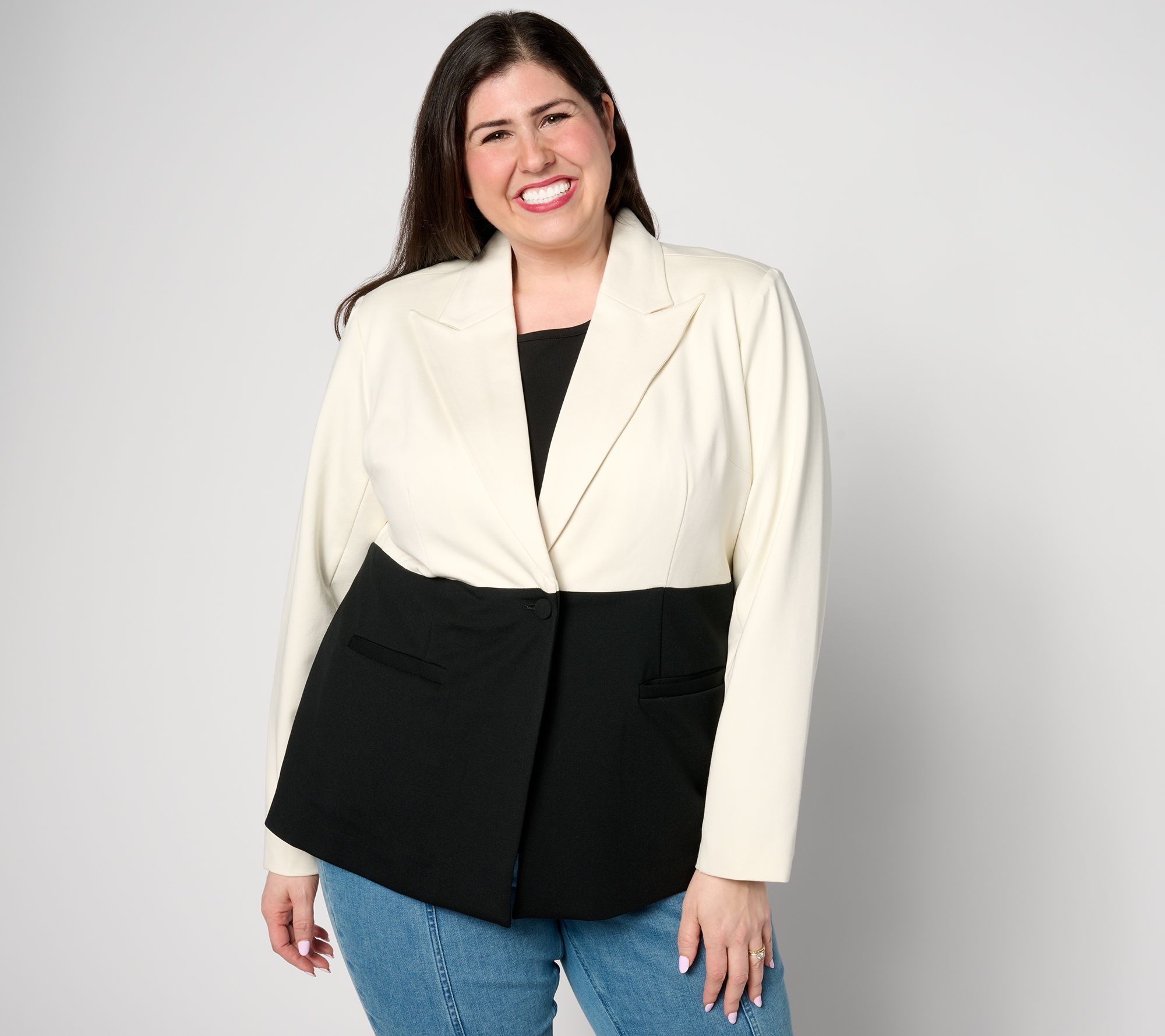 Studio Park Women's Jacket Sz M x Shawn Killinger Colorblock Ponte Ivory A632484