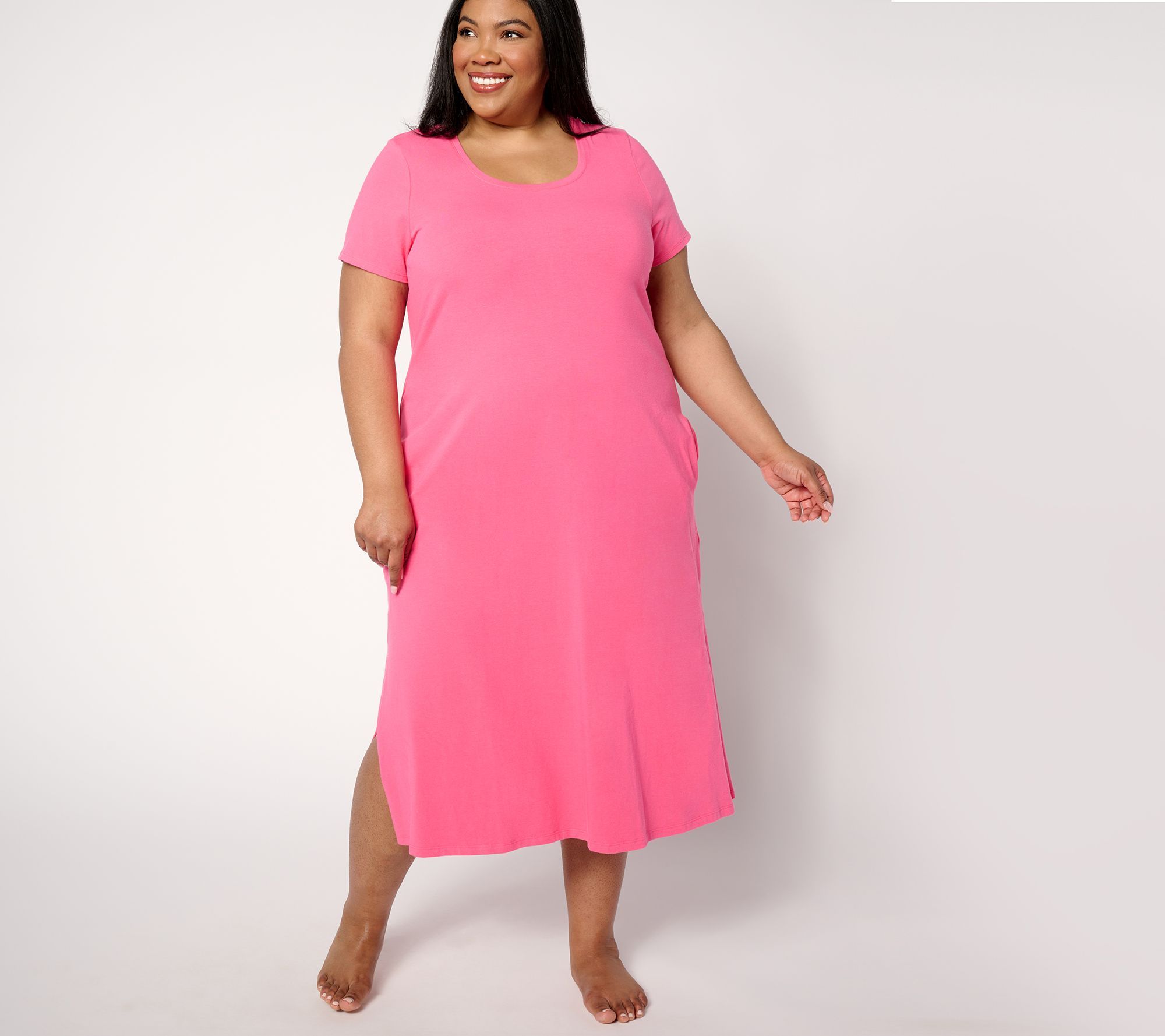 Cuddl Duds Women's Sleepwear Sz M Cottonwear+ Midi Lounge Dress Pink A634030