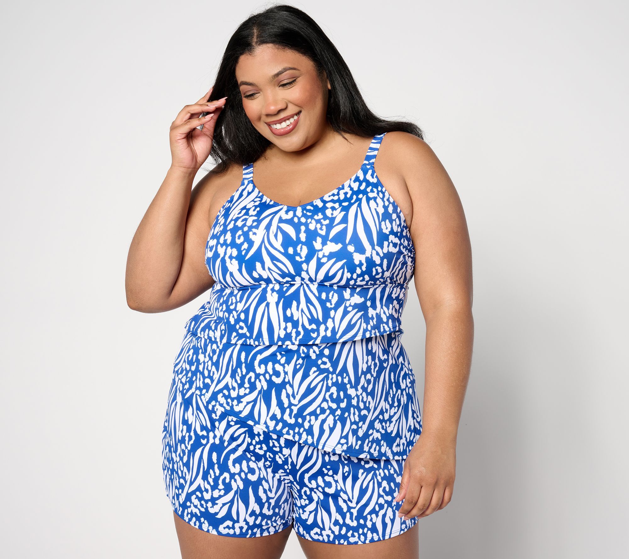 Denim & Co. Women's Plus Sz Swimsuit 22 Beach Asymmetrical Multi-colored A634798