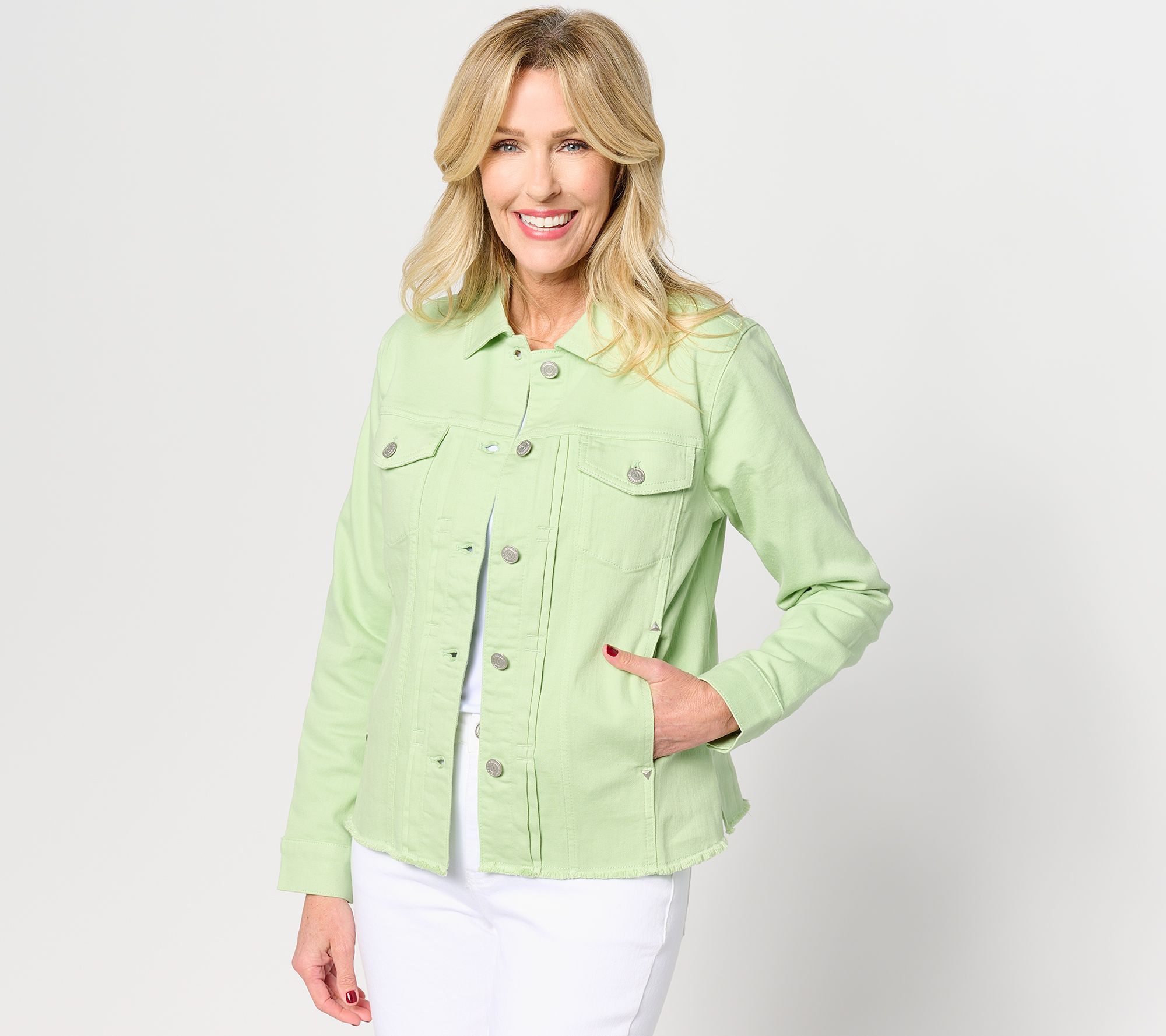 Denim & Co. Women's Jacket Sz XL Canyon Retreat Easy FrayHem Green A634832