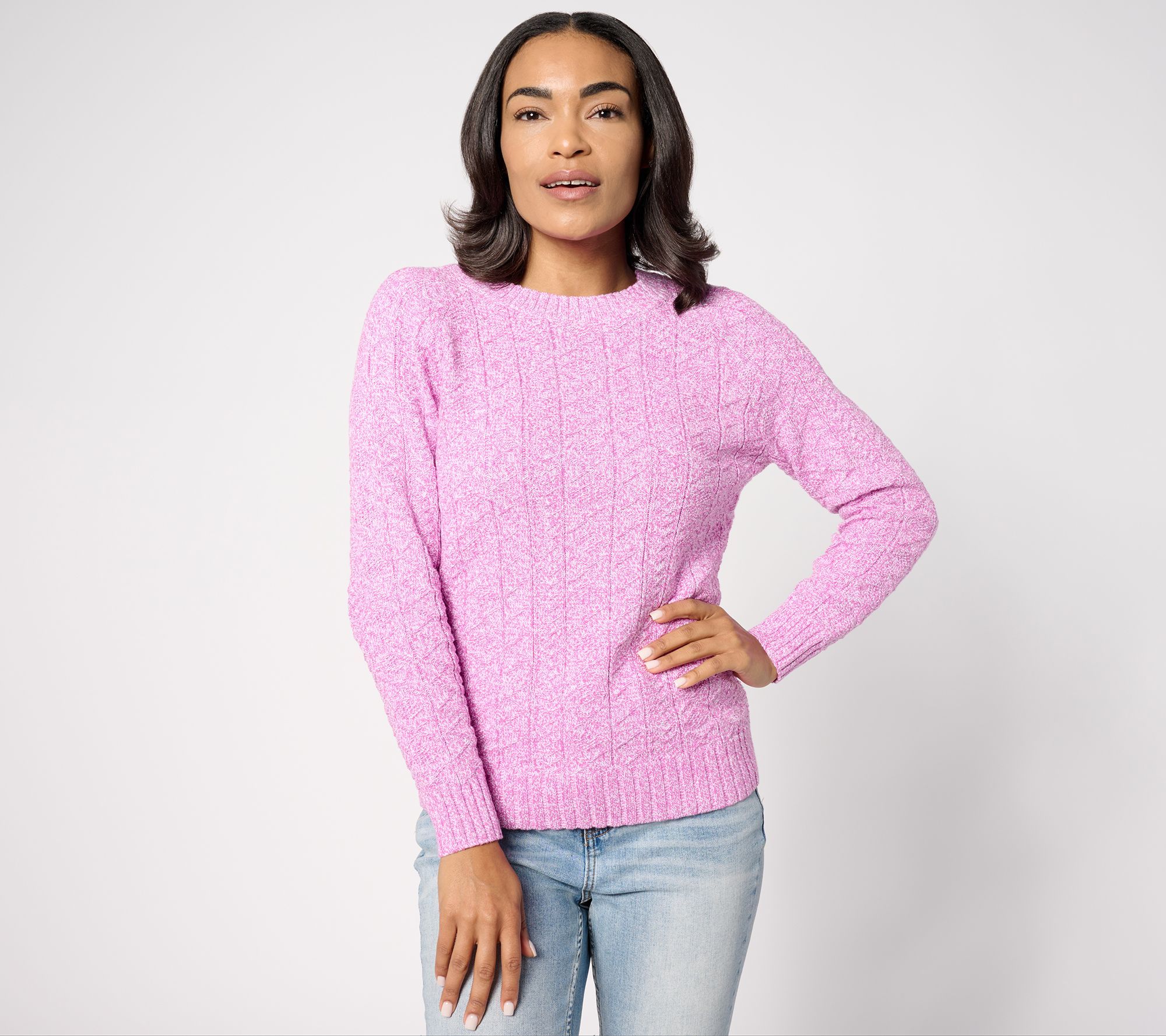 Denim & Co. Women's Top Plus Sz Sweater 3X Pointelle Crew Neck Purple A635989