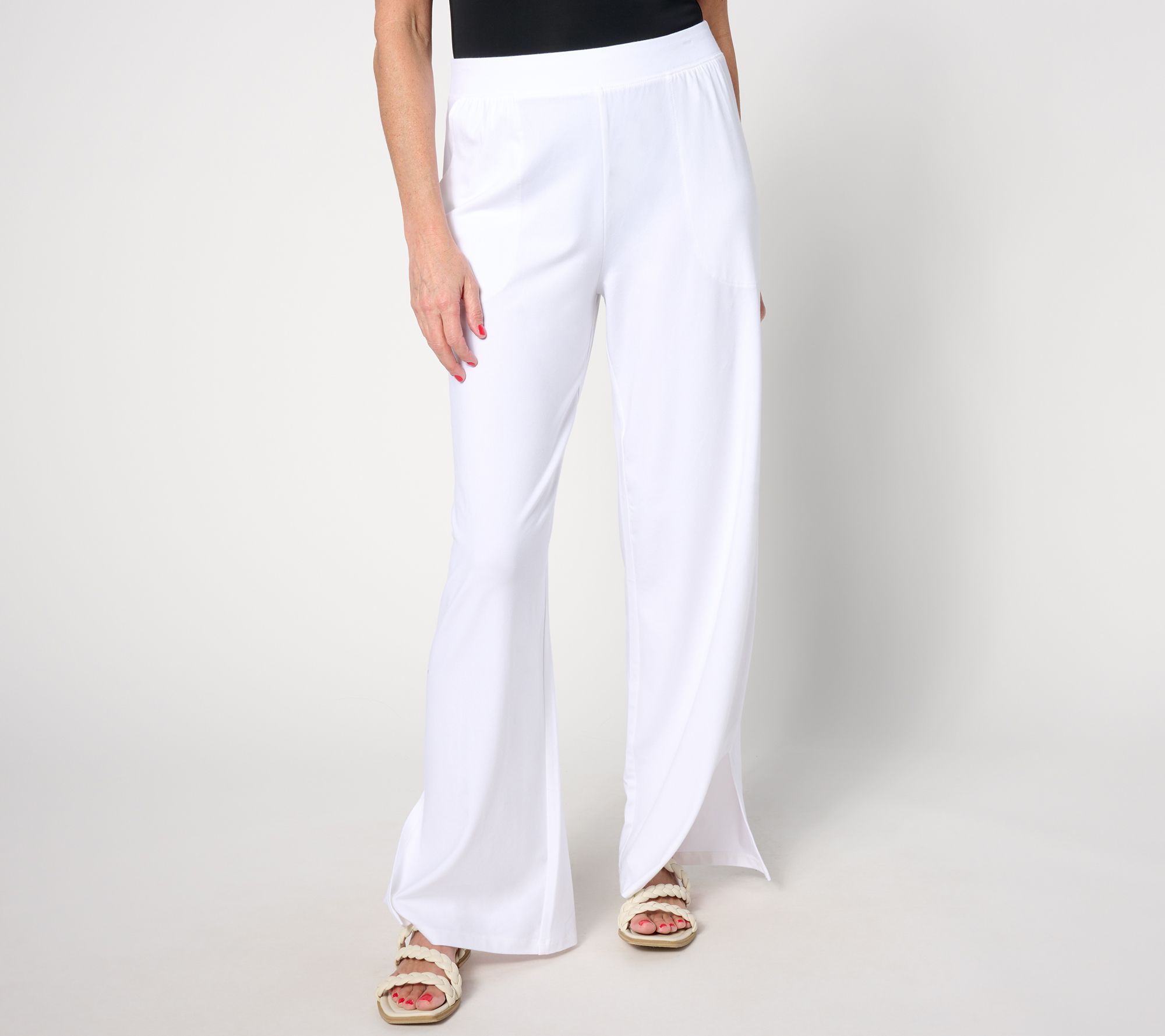 Denim & Co. Women's Pants Sz L Beach Jersey Wide Leg Pant White A637289