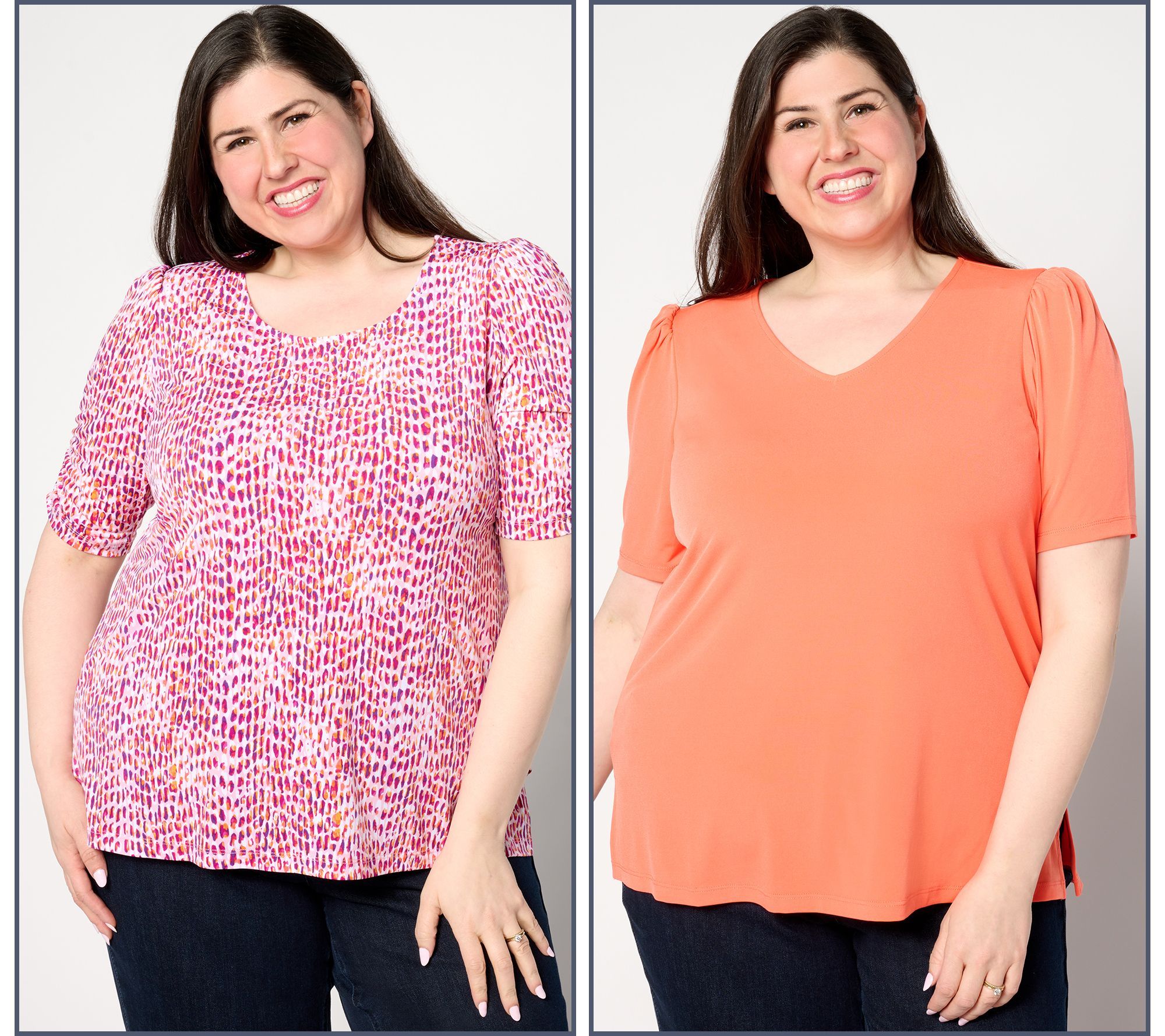 Fashion Women's Top Plus Sz 3X Print & Solid Liquid Knit Tops Pink A638784