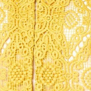 Susan Graver Women's Top Sz M Occasions Scalloped Edge Lace Yellow A638787