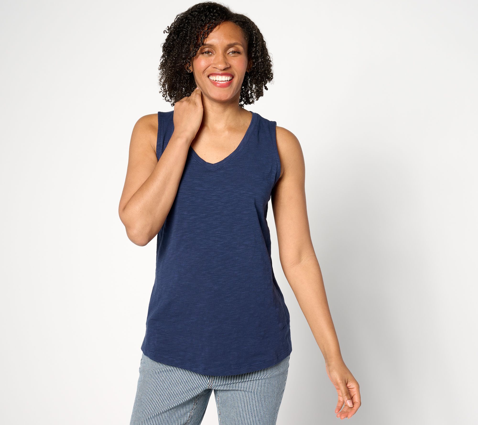 Denim & Co. Women's Top Sz XS Essentials Texture Knit V-Neck Tank Blue A640685