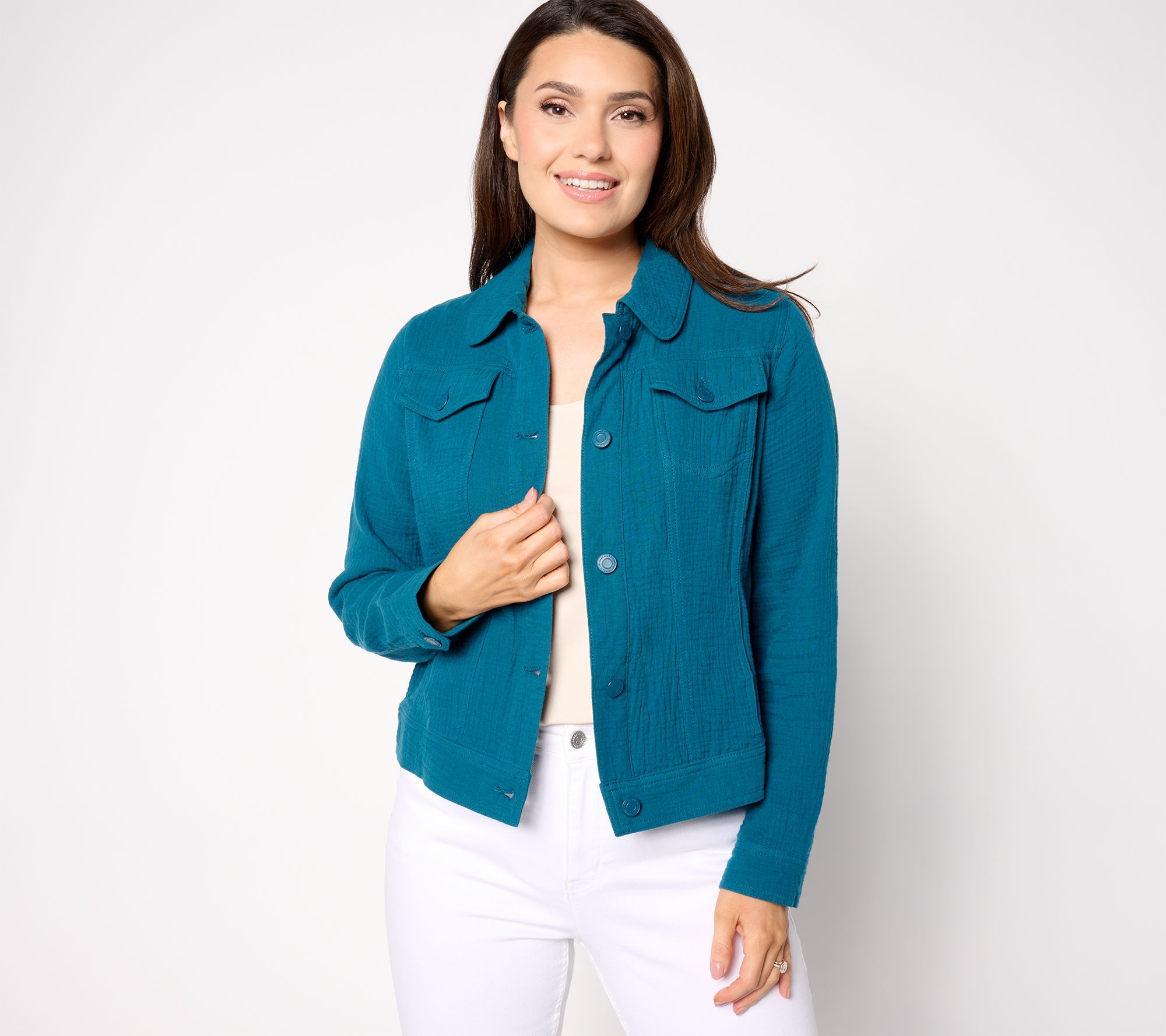 Isaac Mizrahi Live! Women's Jacket Sz XS Bridgehampton Cotton Gauze Green A643638