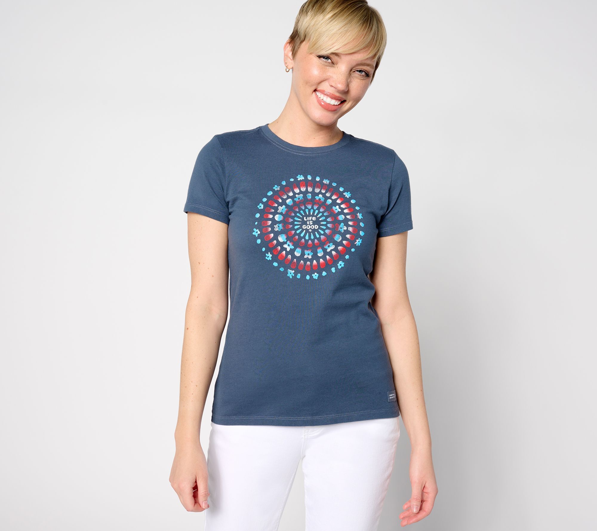 Life is Good Women's Top Sz M Americana Crusher Tee Blue A644108