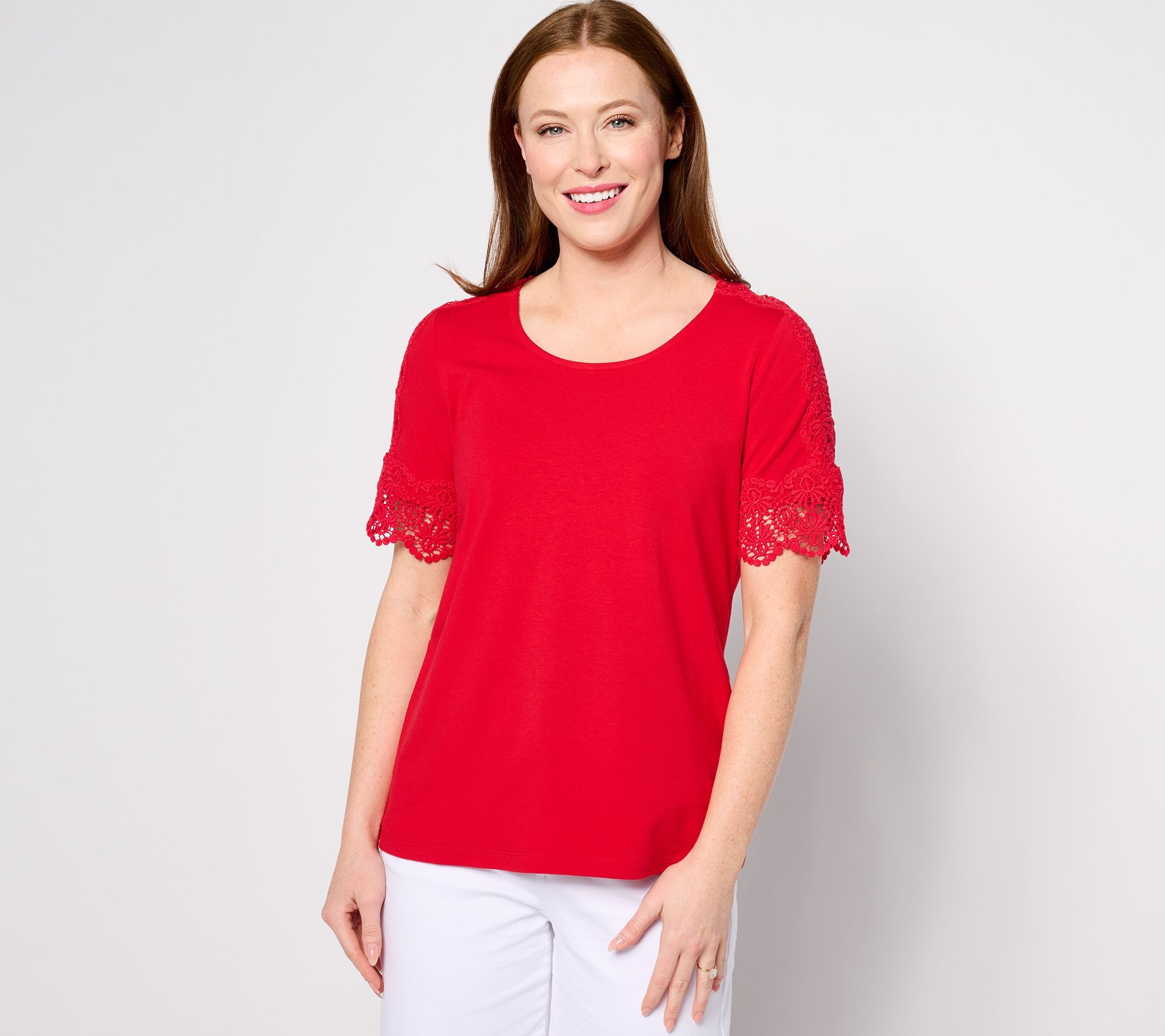 Susan Graver Women's Top Sz M Weekend Comfy Cotton Red A644487