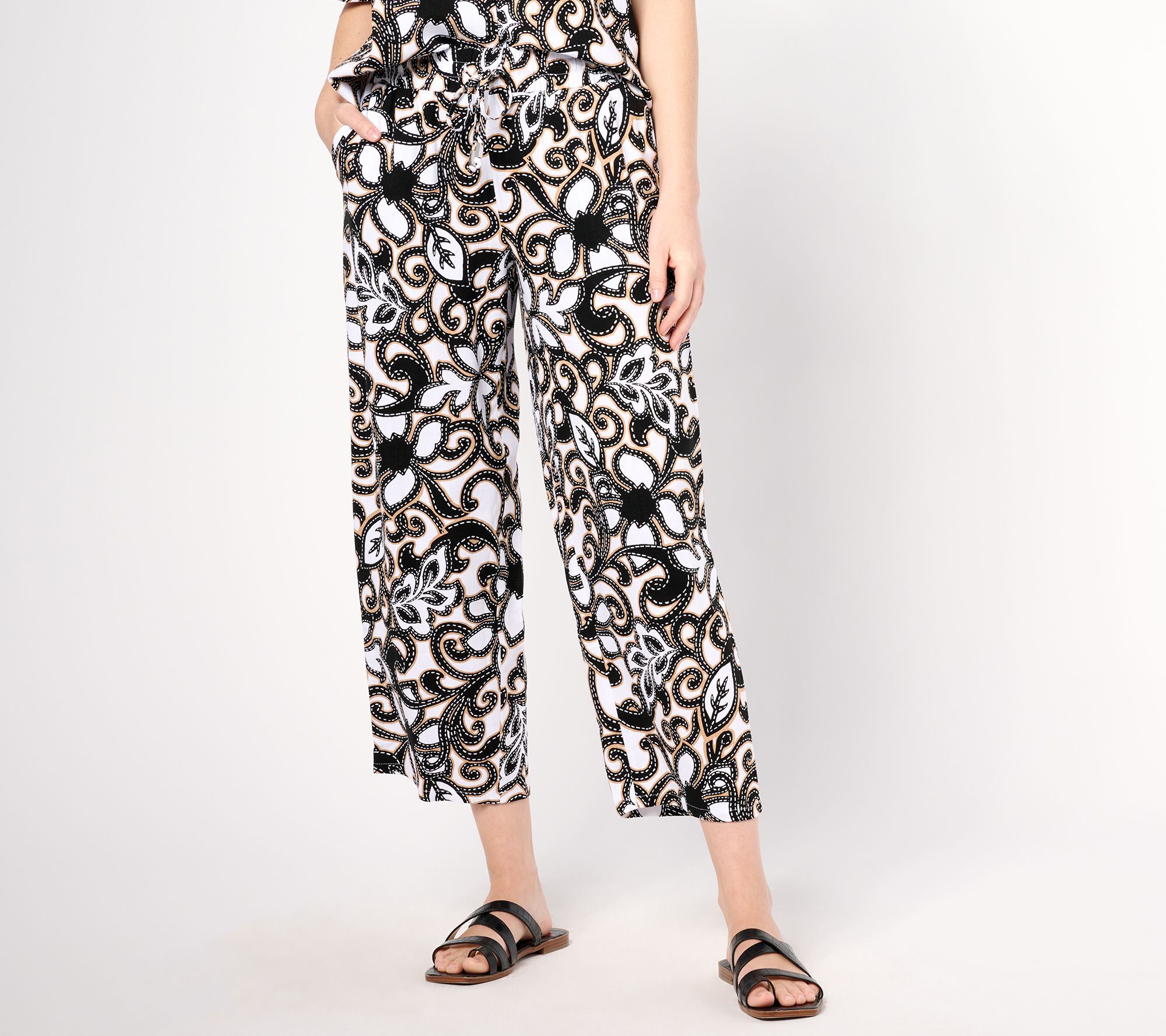 Susan Graver Women's Pants Sz XL PURE Printed Linen Blend Multi-colored A644512