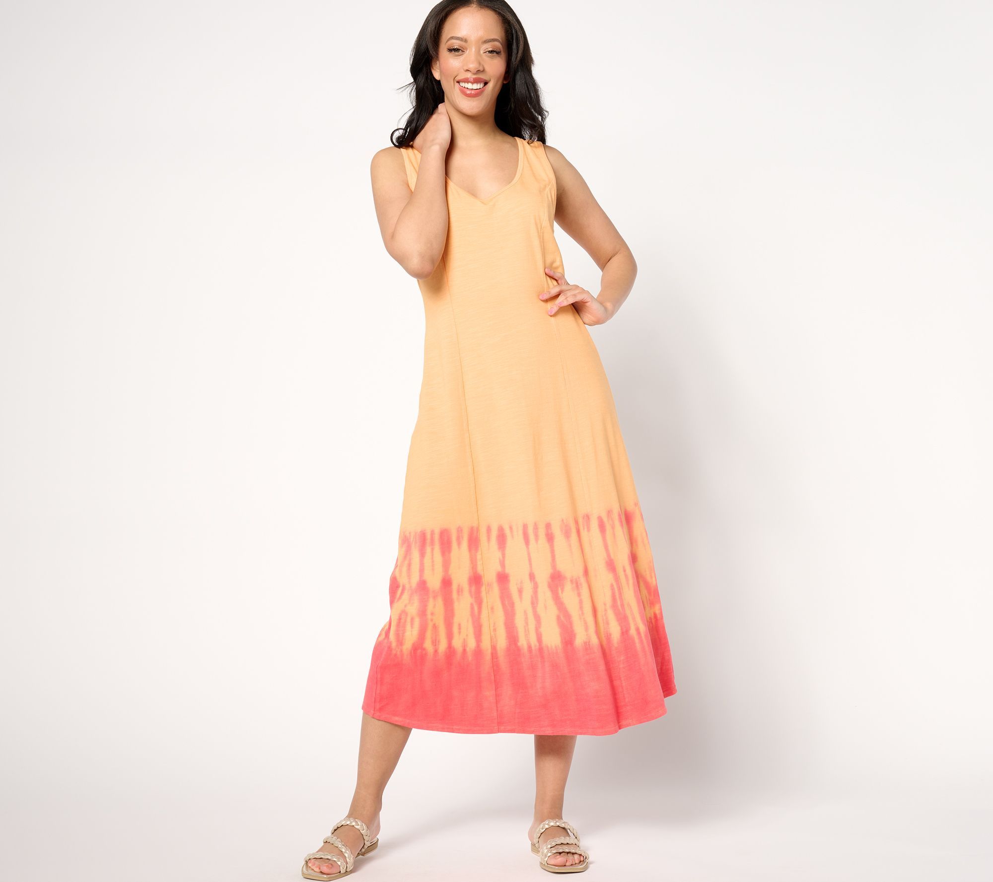 Anybody Women's Petite Dress PL Slub Knit Dip Dye Shibori Midi Orange A644723