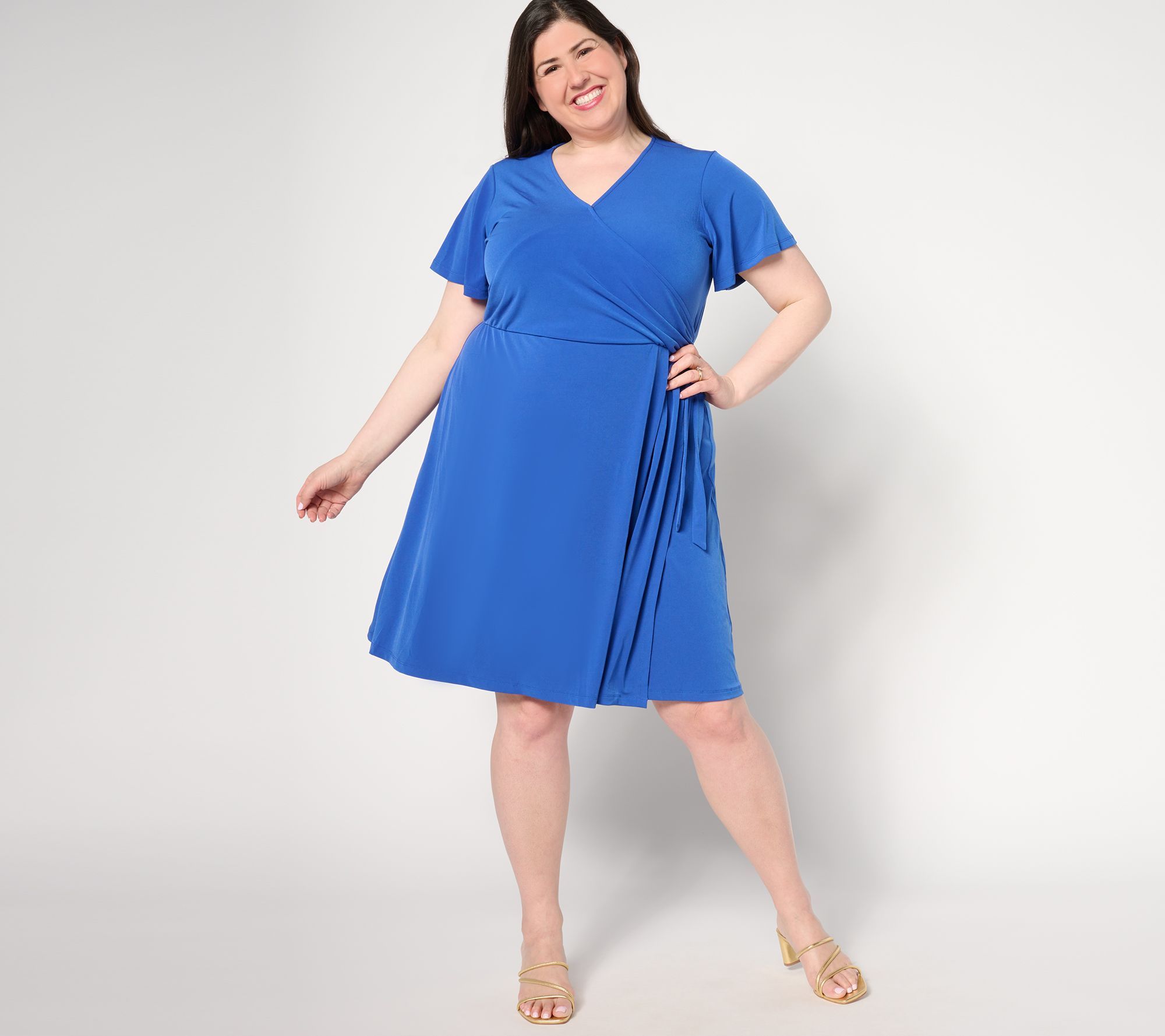 Susan Graver Women's Dress Sz XS Regular Liquid Knit Faux Wrap Blue A646282