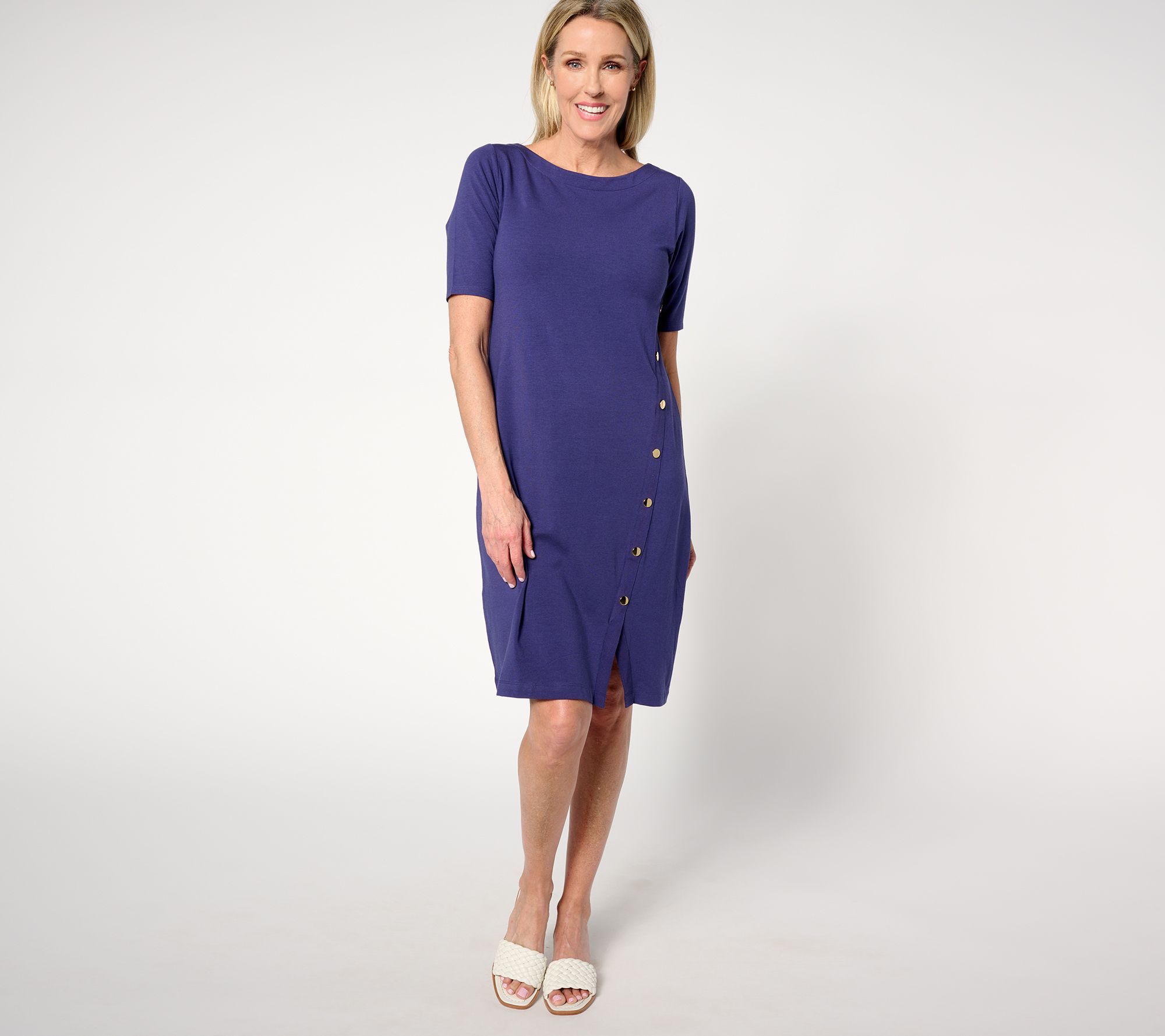 Isaac Mizrahi Live! Women's Petite Dress PM Printed Elbow Sleeve Blue A646516