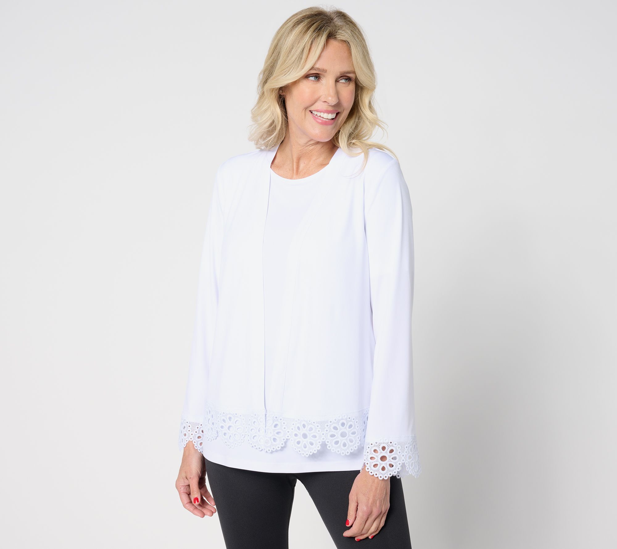 Susan Graver Women's Top Sweater Sz M Liquid Knit Sleeve Shrug White A647440