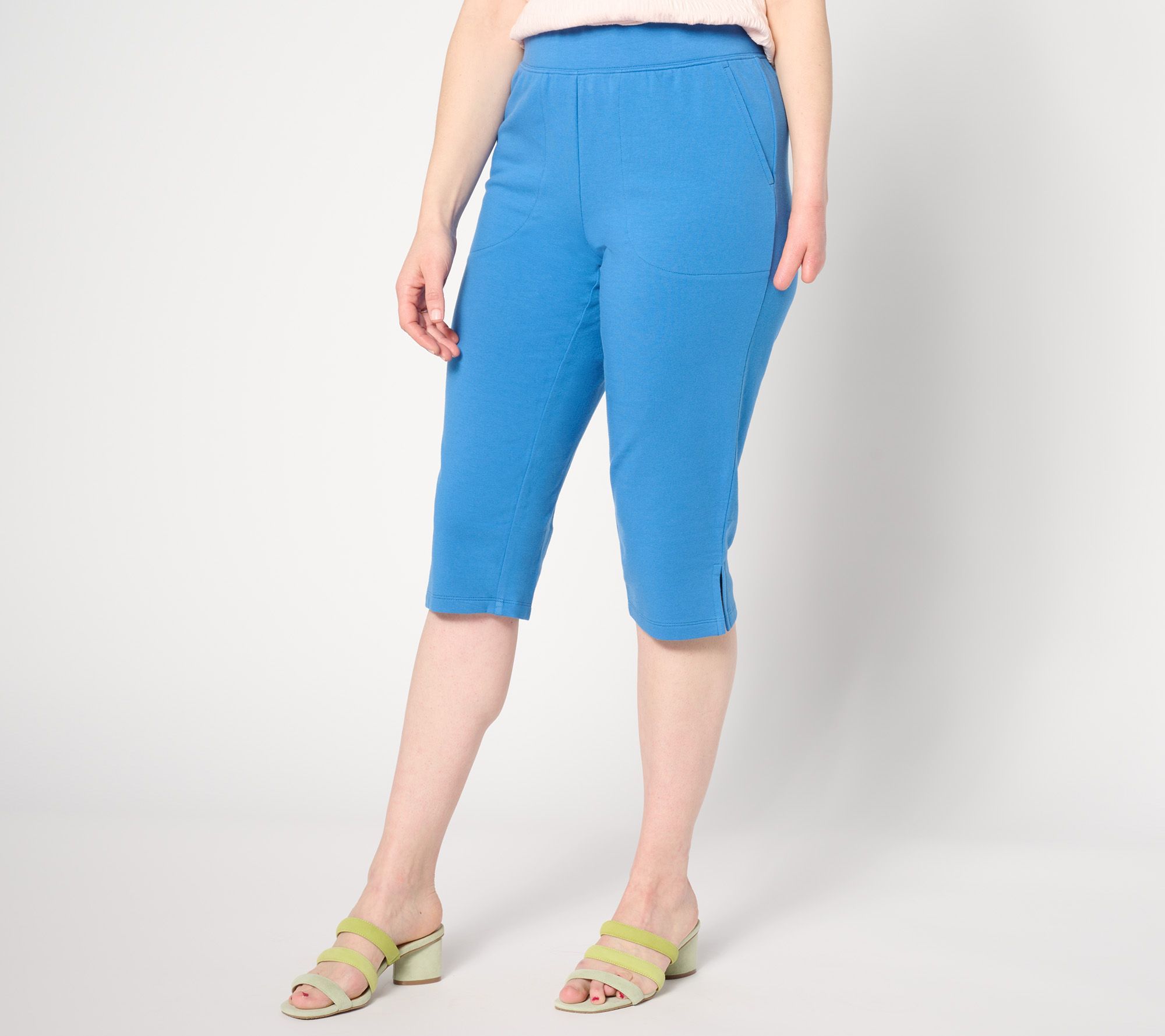 Denim & Co. Women's Petite Pants PL Beach French Terry Skimmer Blue A647753