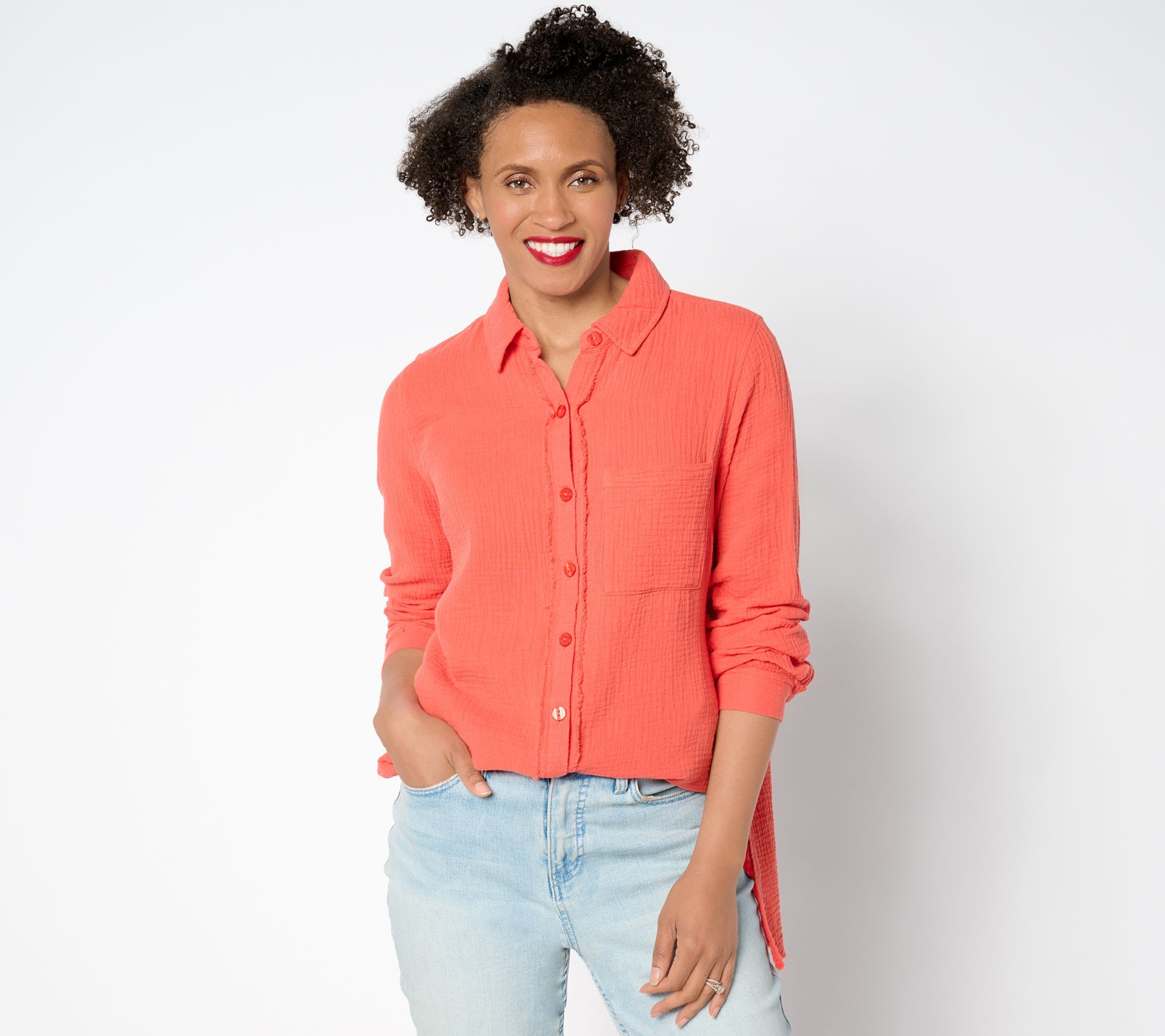 Belle by Kim Gravel Women's Top Sz S Gotta Have It Cotton Gauze Orange A647802