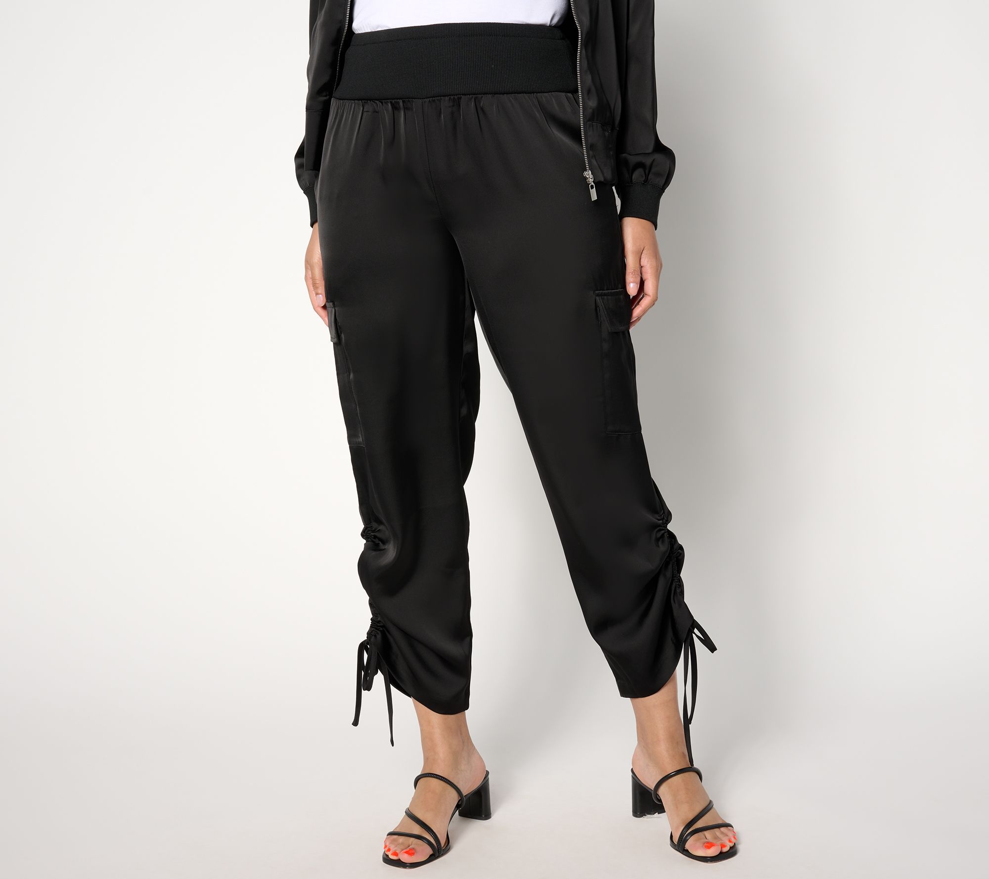 nicole by Nicole Miller Women's Pants Sz M Satin Ruched Pant Black