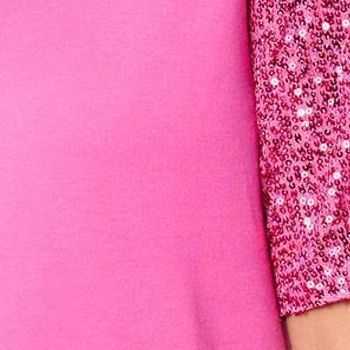 Quacker Factory Women's Top Sz L Glamour Sequin Elbow Sleeve Pink A653589