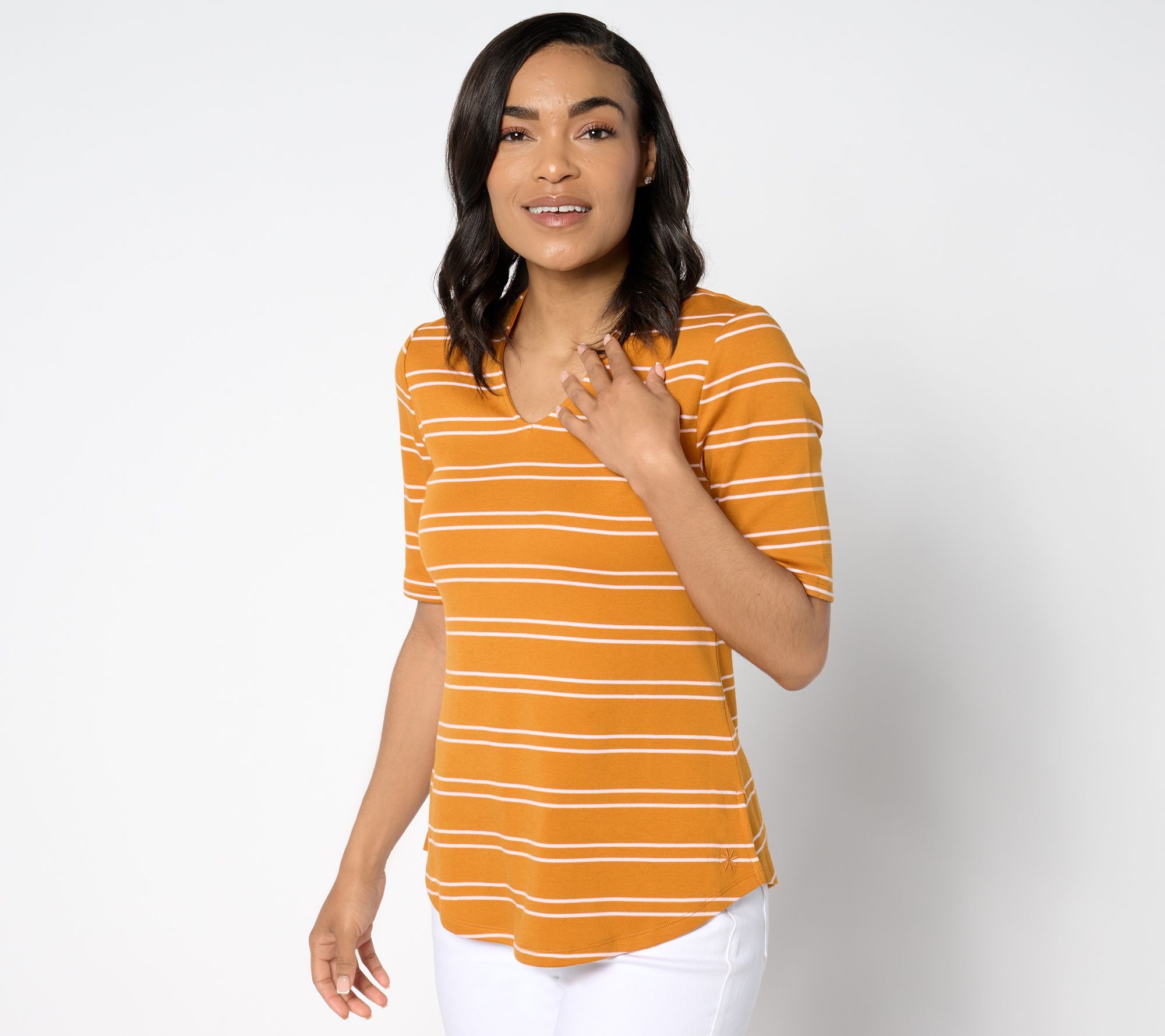 Isaac Mizrahi Live! Women's Top Plus Sz 2X Essentials Yarn Dye Orange A653657