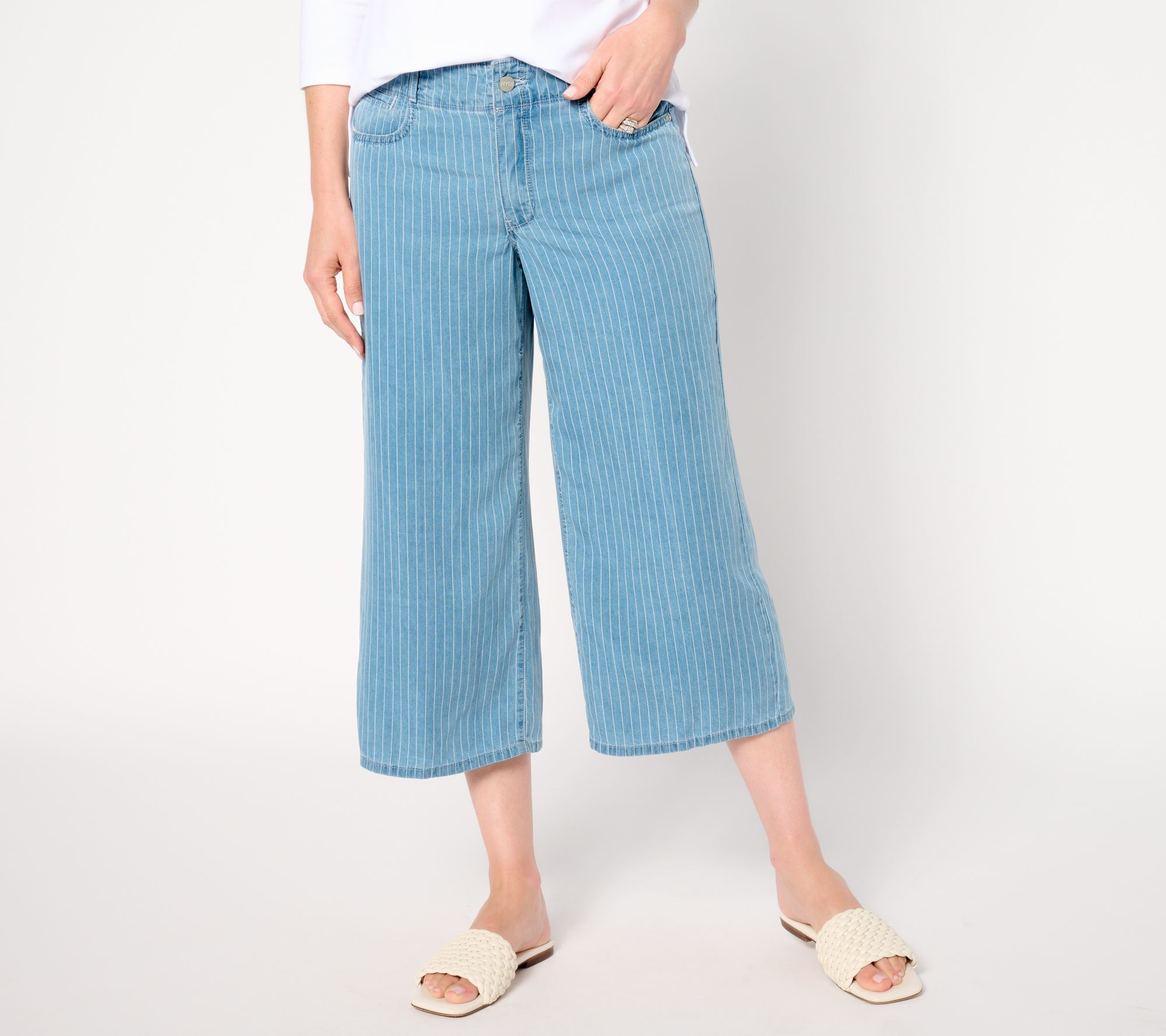 NYDJ Women's Pants Sz 0 High Rise Brigitte Wide Leg Capri Blue A654470