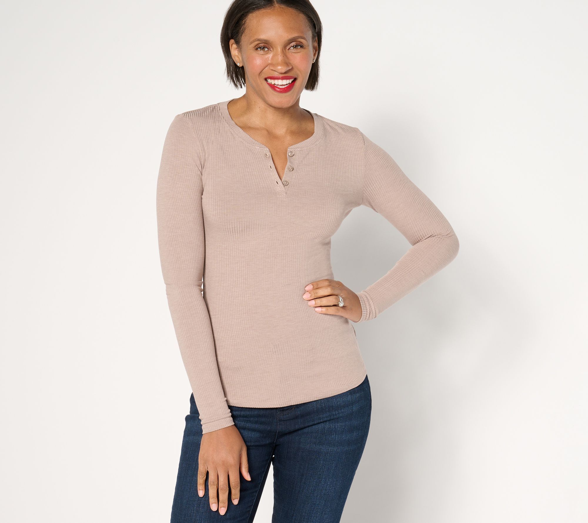 Maya J Women's Top Sz S Layers Rib Long Sleeve Henley Blue A656114