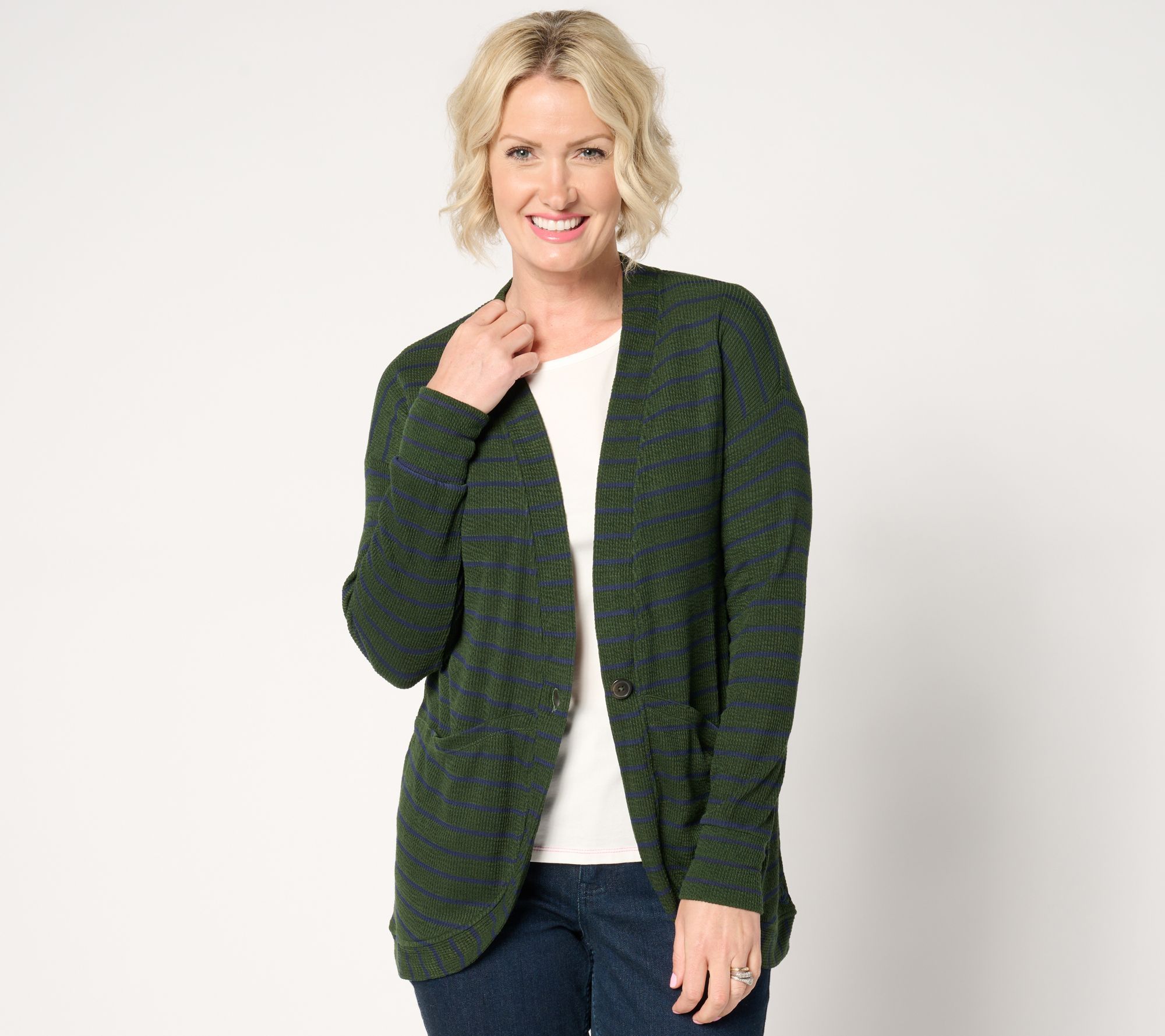 Cuddl Duds Women's Top Sweater Sz S Soft Rib Cocoon Wrap Green A656117