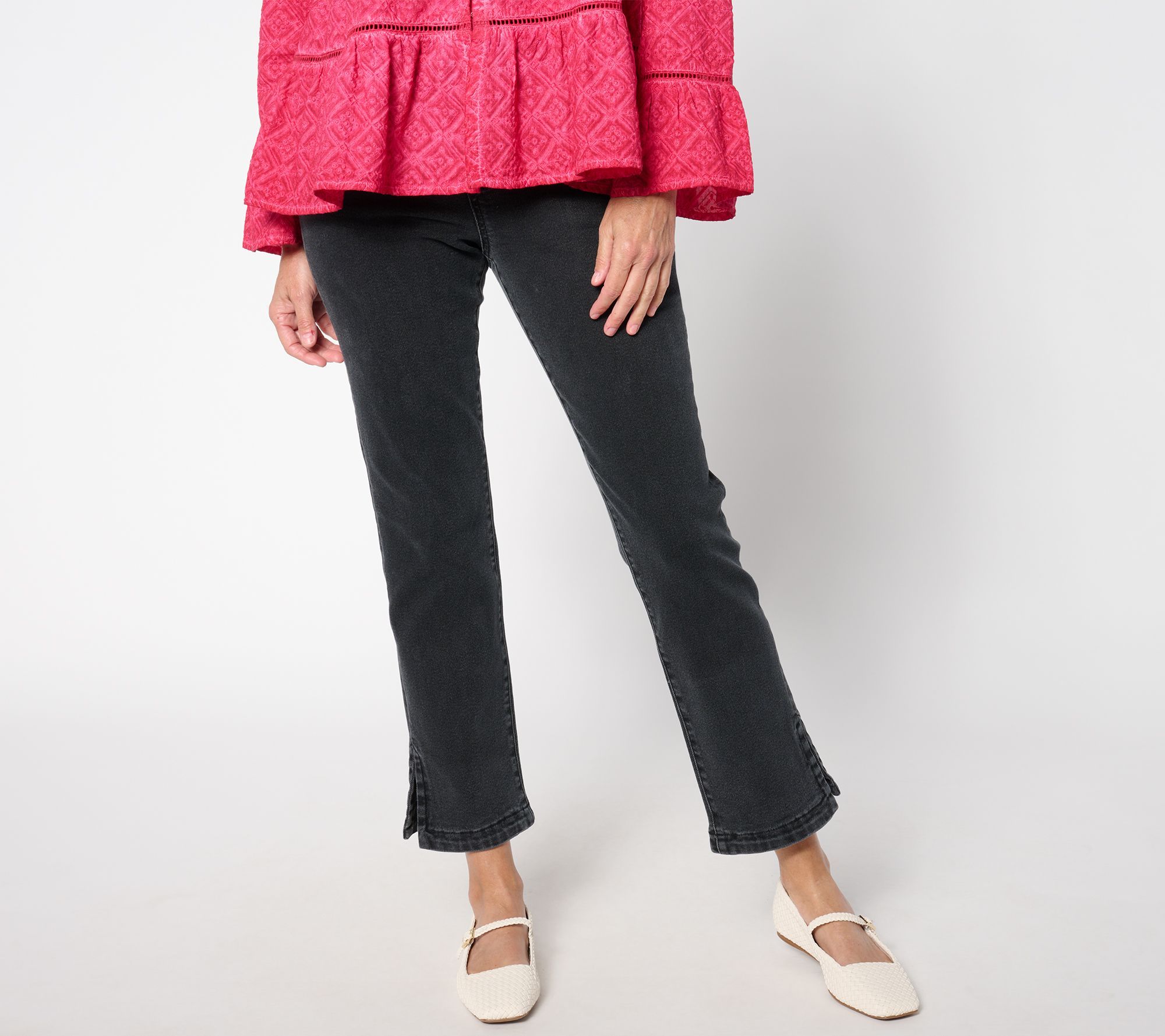 Fashion Women's Plus Sz Pants 1X Pull-On Ankle Length Denim Black A658920