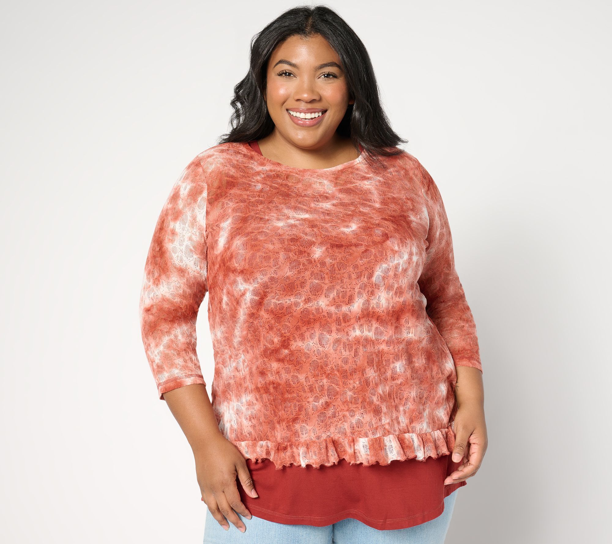 Fashion Women's Top Plus Sz 3X Fine Lace -Sleeve and Tank Set Red A659289