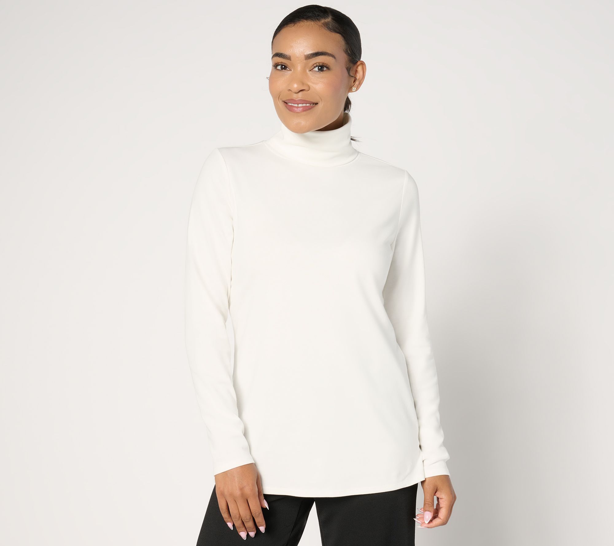 Belle by Kim Gravel Women's Top Sz L TripleLuxe Turtleneck White A666954