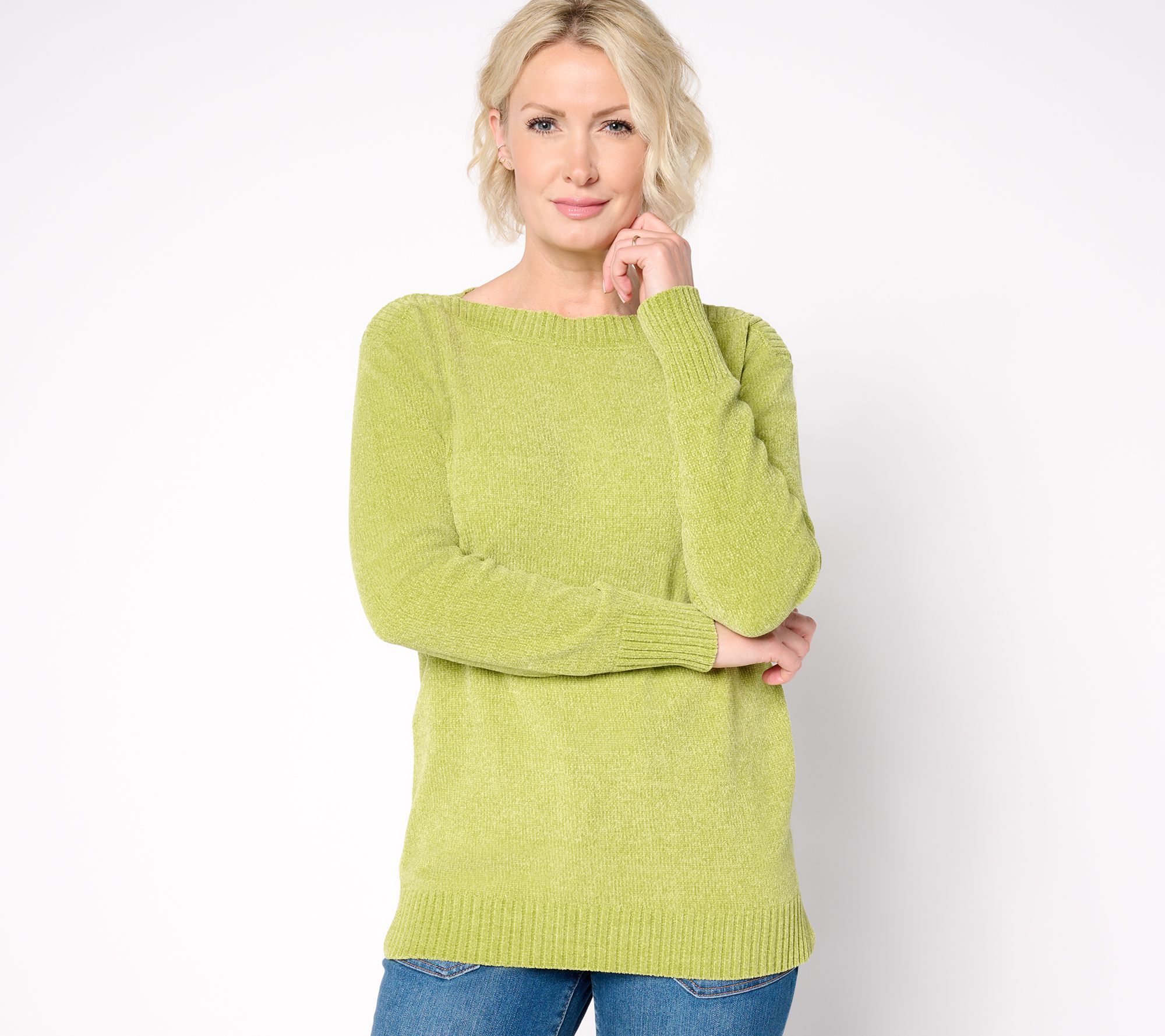 Maya J Women's Top Sweater Sz M Chenille Boat Neck Green A666957