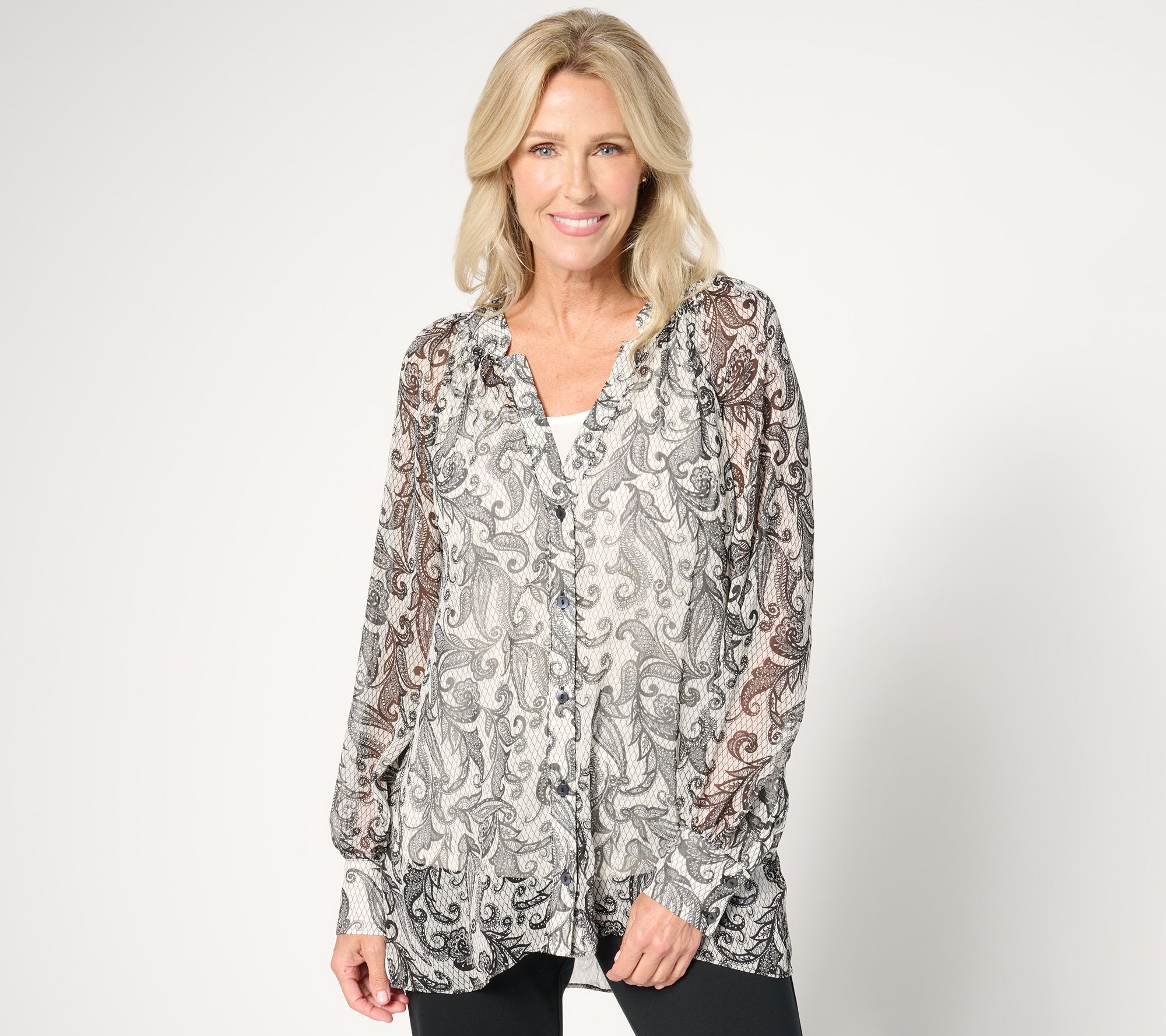 Susan Graver Women's Top Sz XL Printed Woven Blouse With Multi-colored A667488