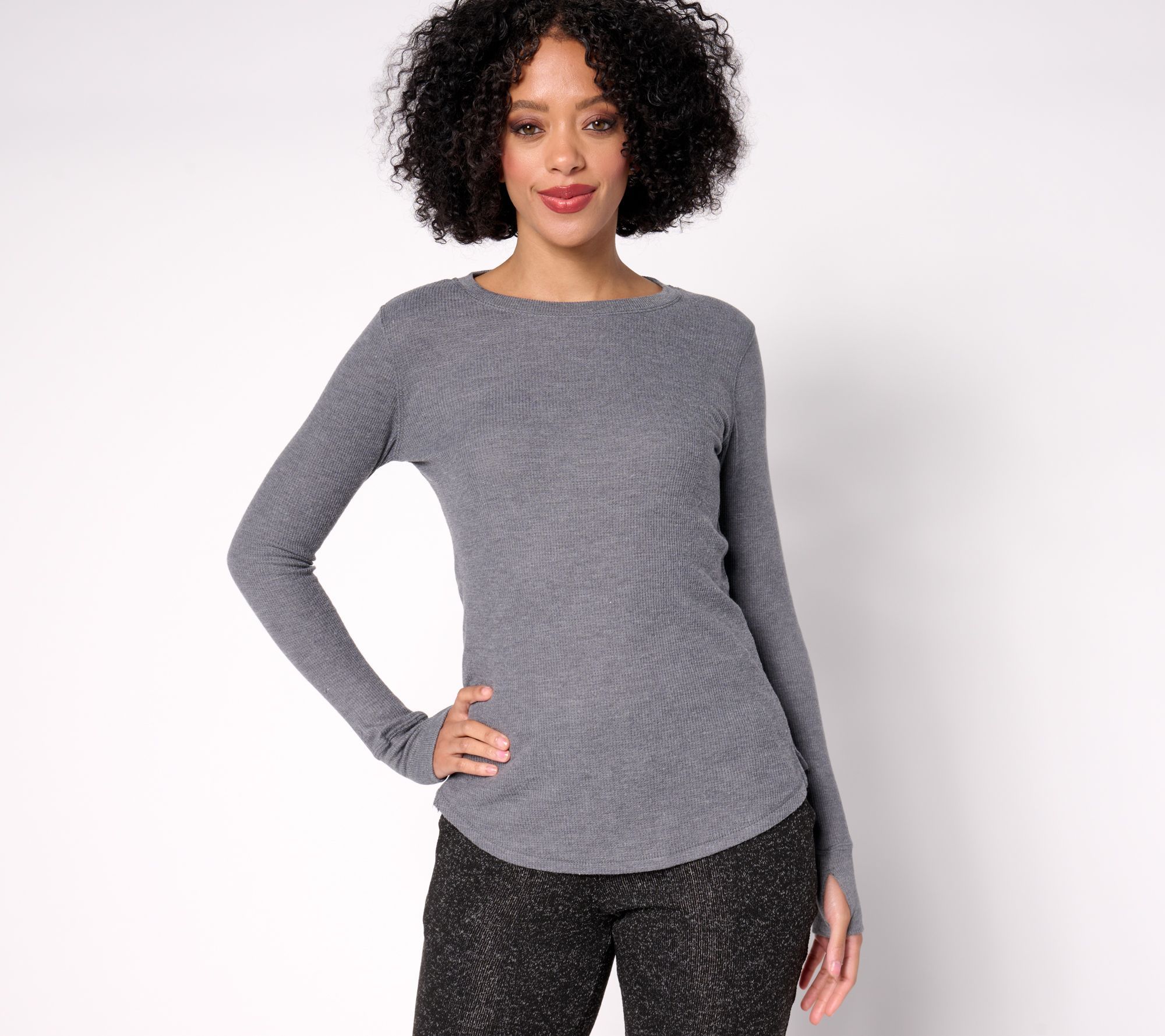 Maya J Women's Top Sz M Base Layers Cozy Thermal Long Medium Grey Heather A667642