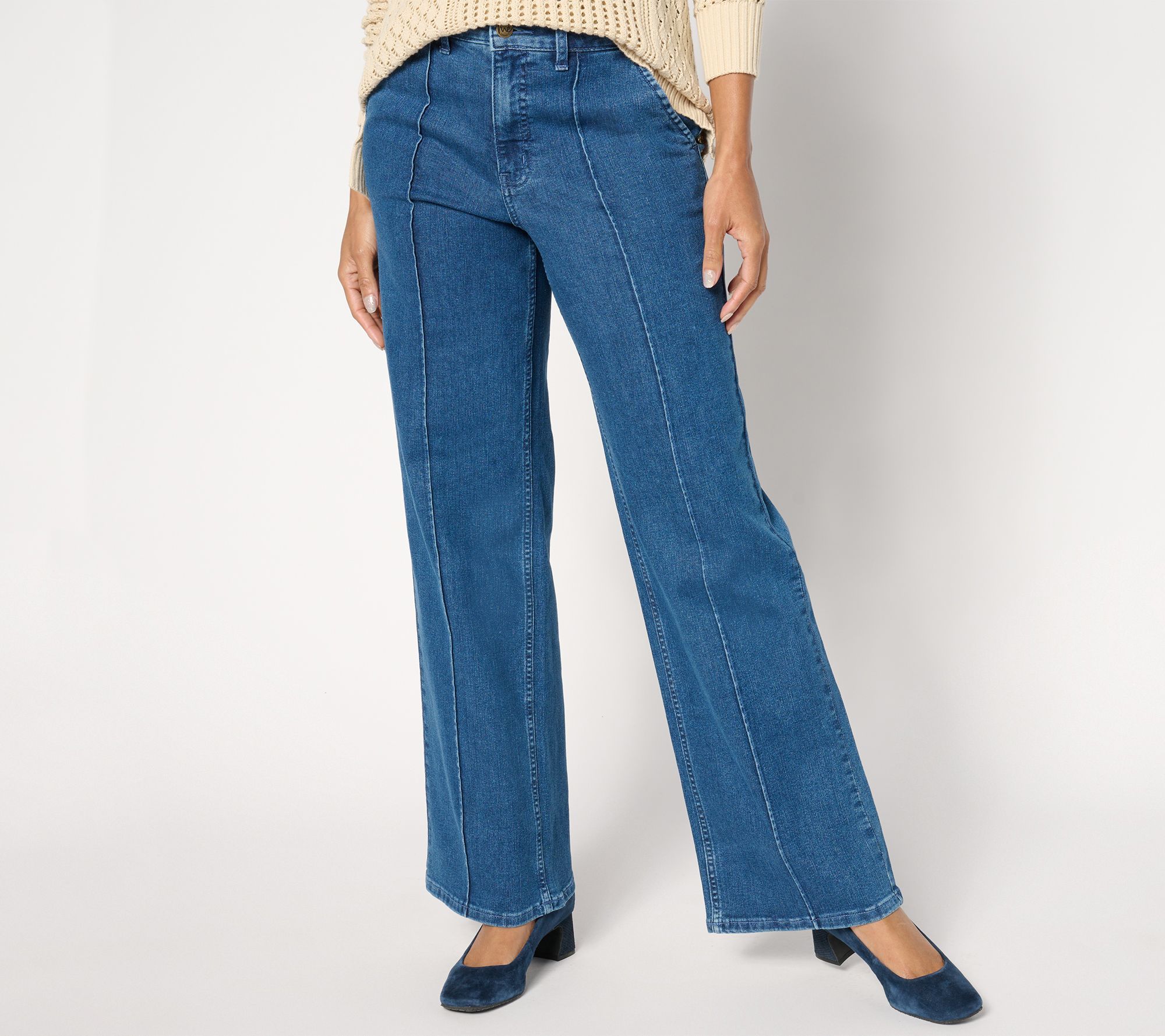Me by Jennie Garth Women's Pants Sz 14 Boston Pintuck Wide Leg Jeans Blue A667993