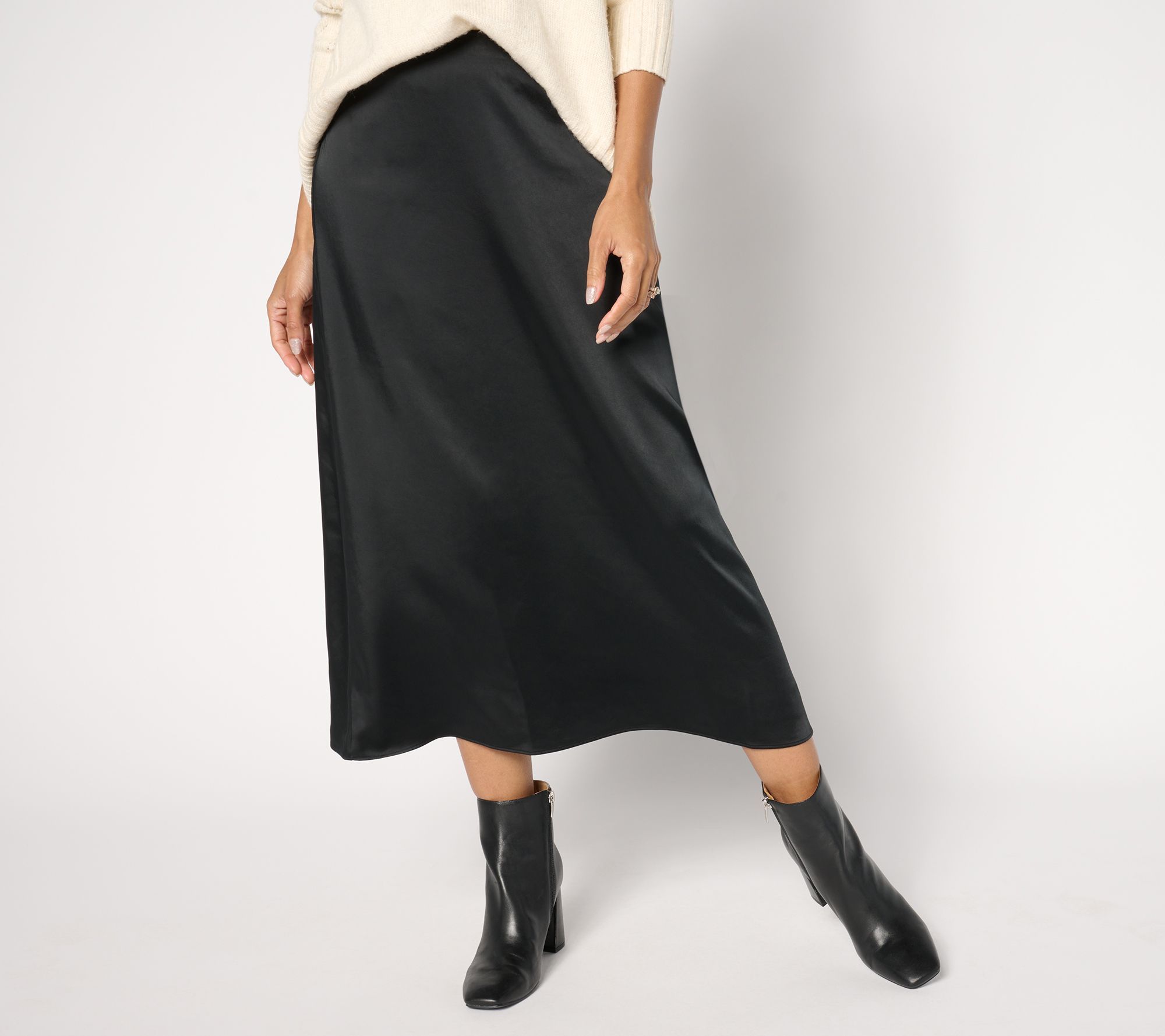 Me by Jennie Garth Women's Petite Skirt PXL Brookline Satin Midi Black A667996